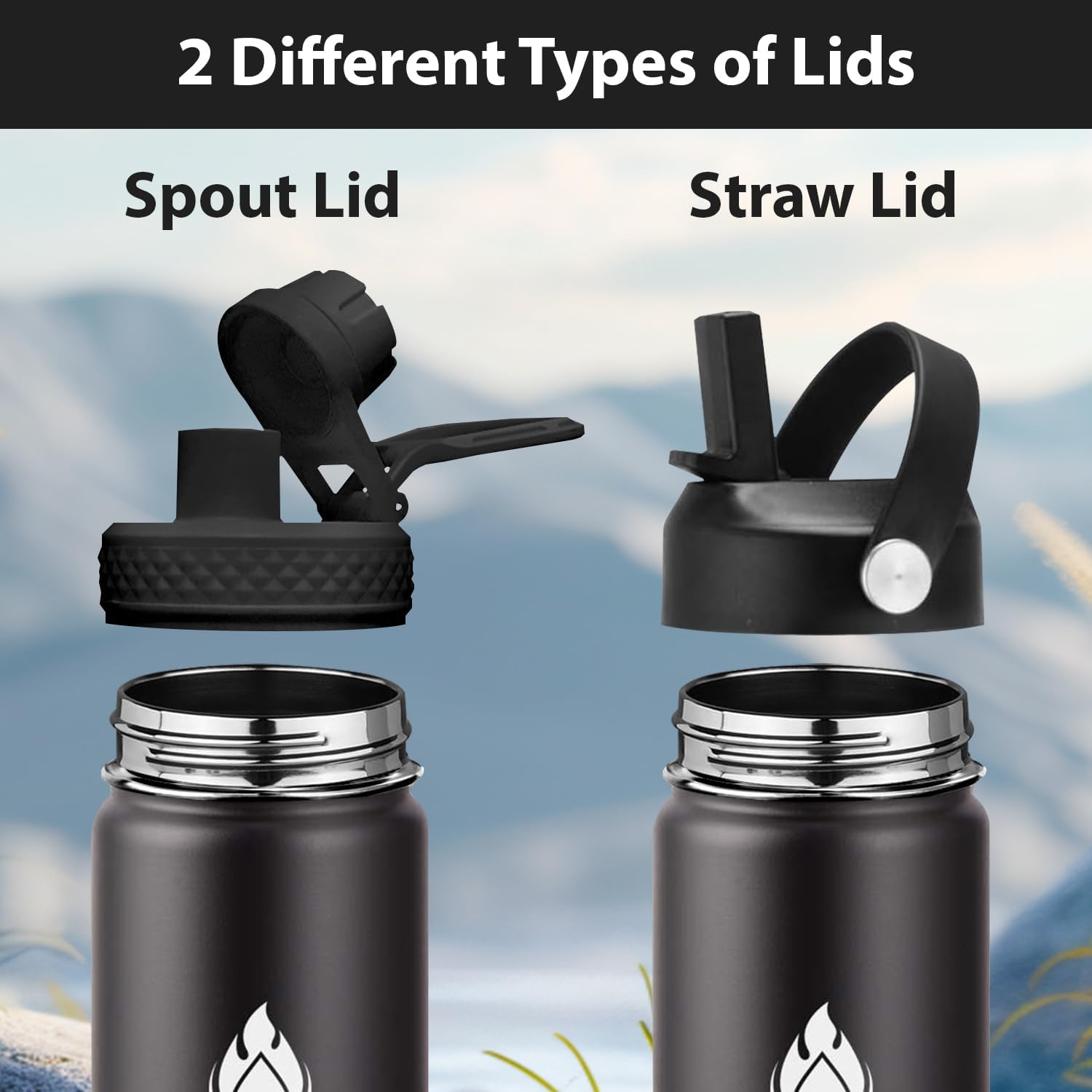 Thumbnail 1 de SENDESTAR 24 oz Insulated Water Bottle (Wide Mouth, Straw Lid + Spout Lid) — Black