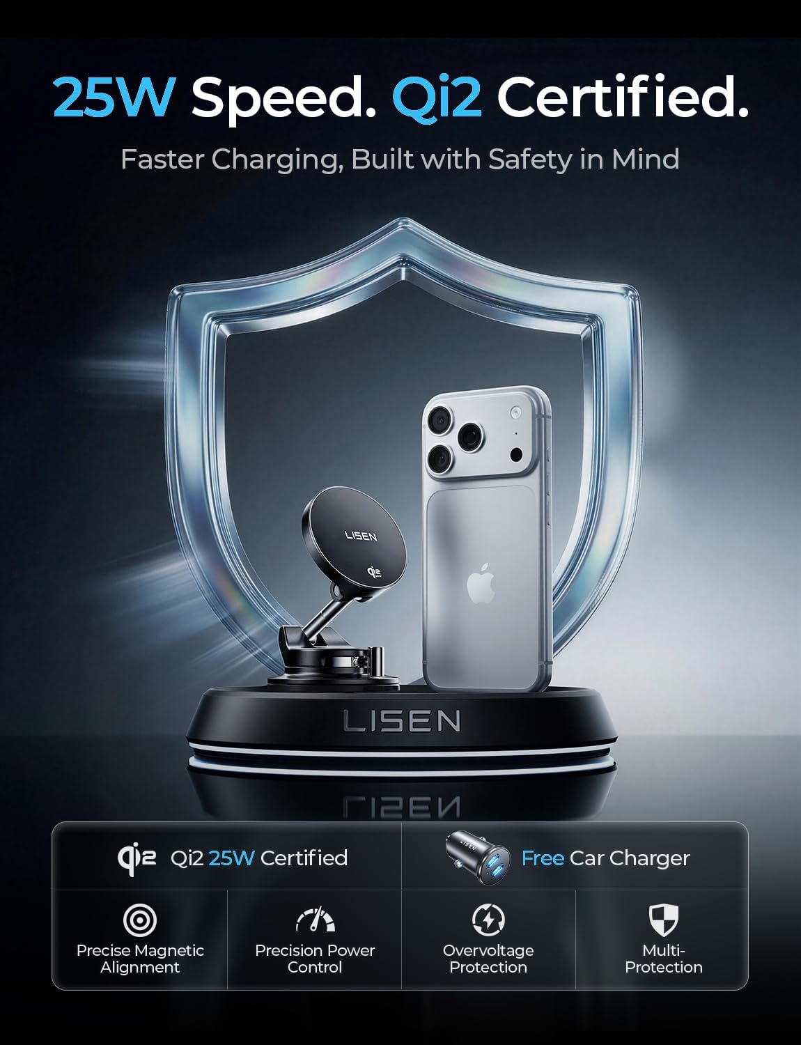 Thumbnail 1 de LISEN Qi2.2 25W MagSafe Car Charger