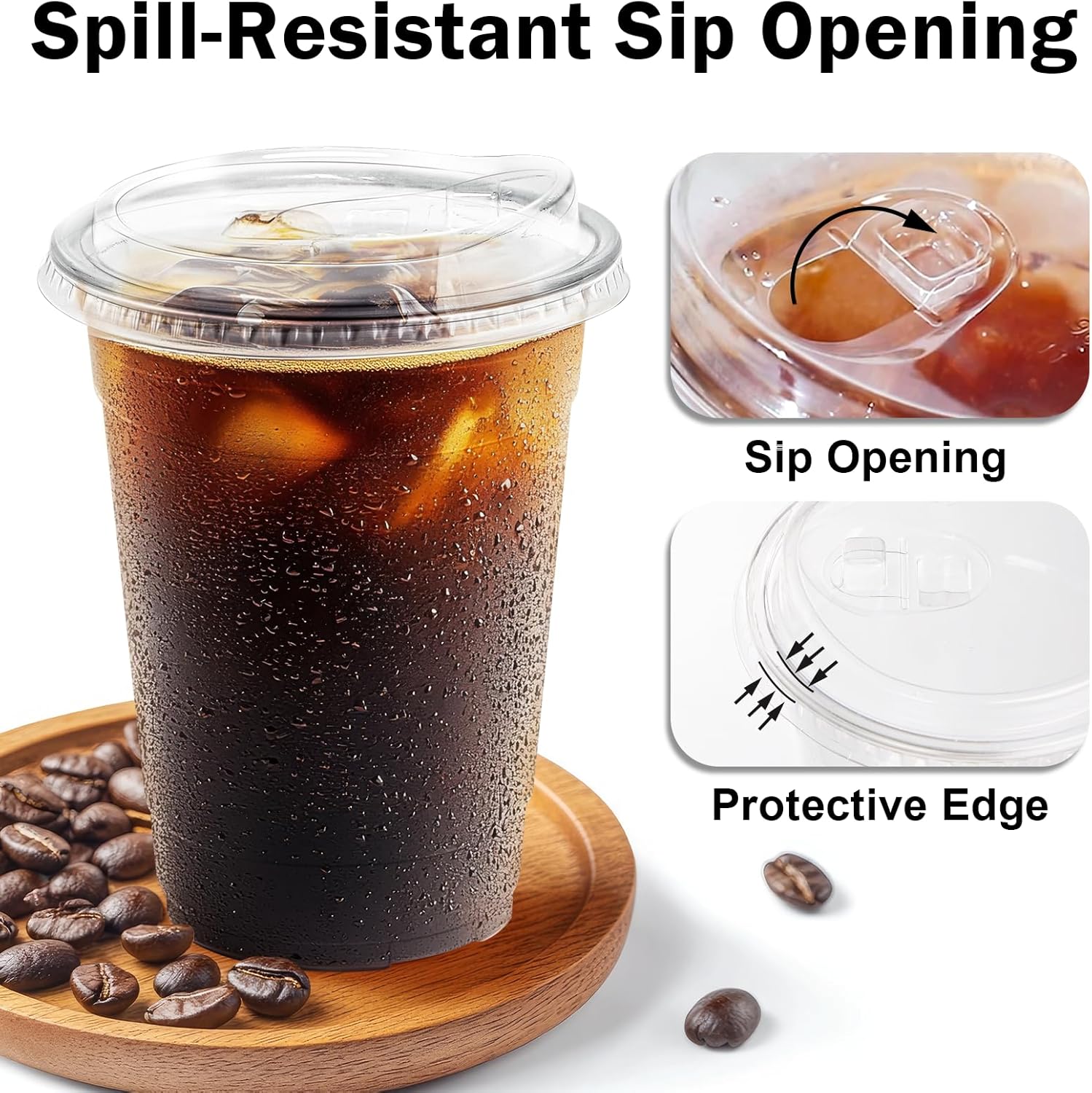 Detalle de BYSNOW 100 Pack 16 oz Clear Plastic Cups with Lids for Iced Coffee, Smoothies, and Cold Drinks