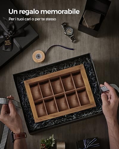 Thumbnail 7 de SONGMICS Scatola per Orologi JOW100K01: portaorologi in legno con coperchio in vetro, 10 scomparti