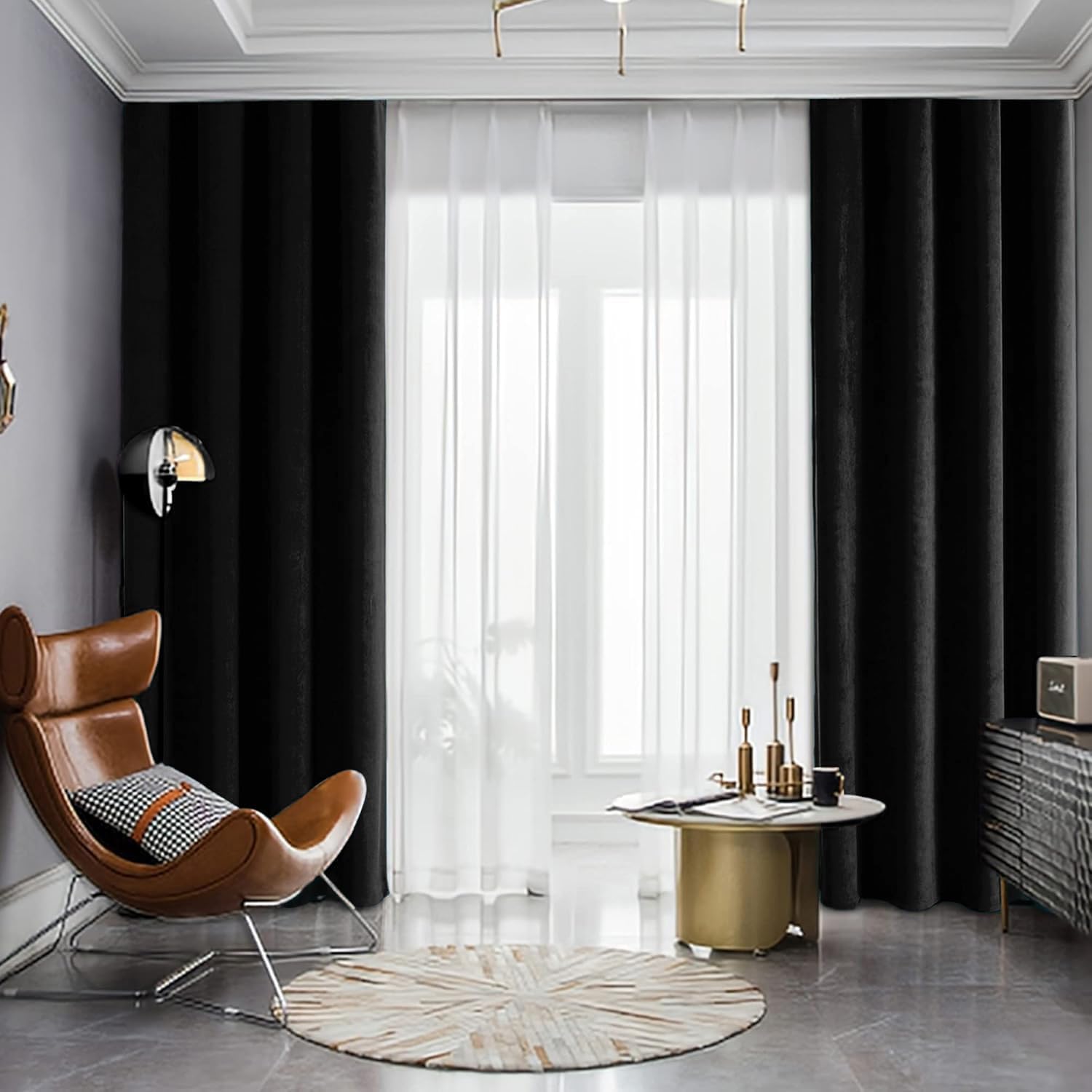 Thumbnail 6 de CUCRAF velvet blackout curtains (2 panels) – soundproof, thermal insulated ring top eyelets, 55" x 88