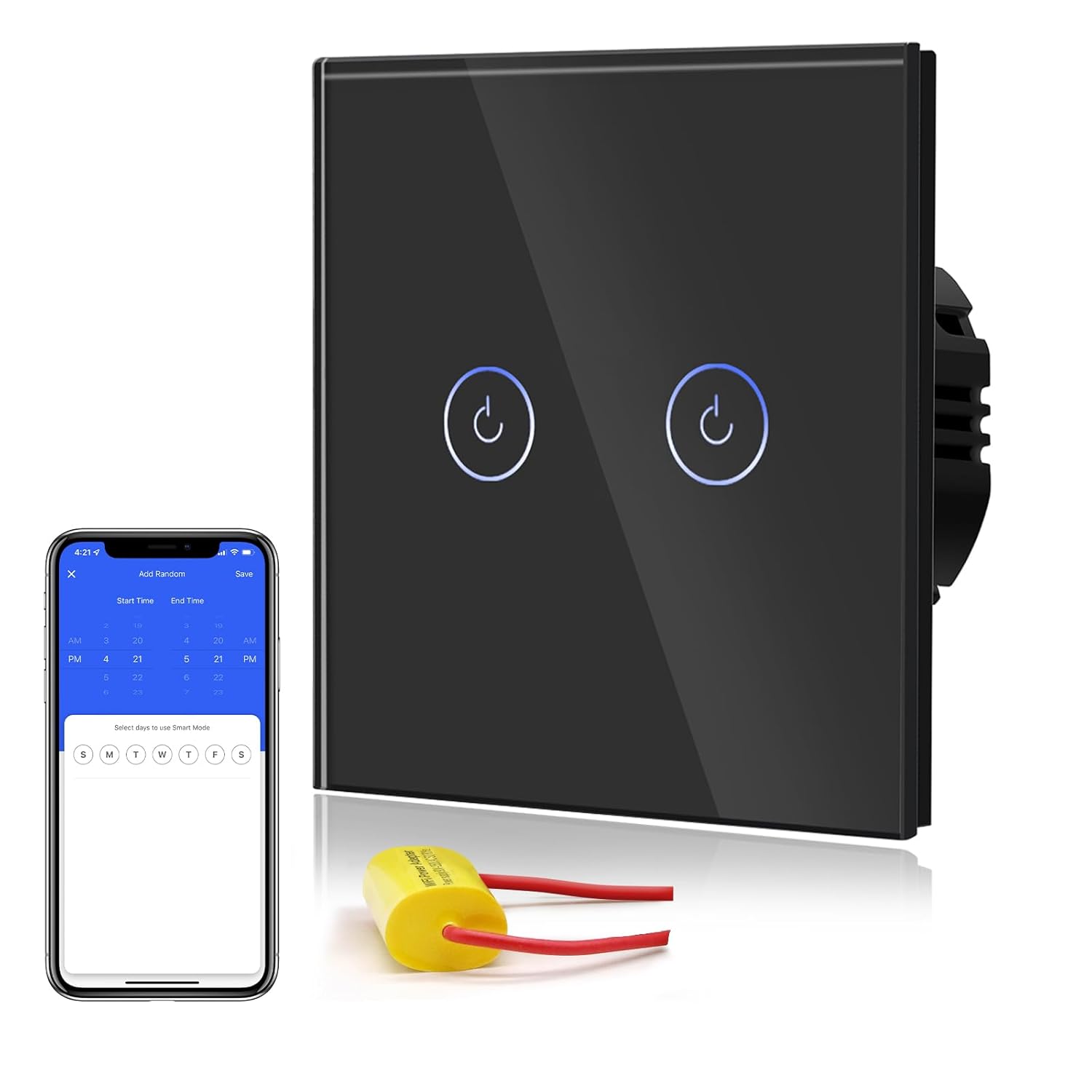 Thumbnail 6 de BSEED Smart Light Switch (WiFi touch, glass panel) — no neutral wire, 1-gang 1-way, 2-pack