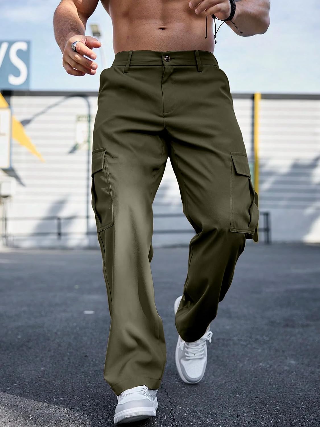 Thumbnail 3 de Comdecevis Mens Casual Cargo Pants: Baggy Straight-Leg Sweatpants with Large Flap Pockets