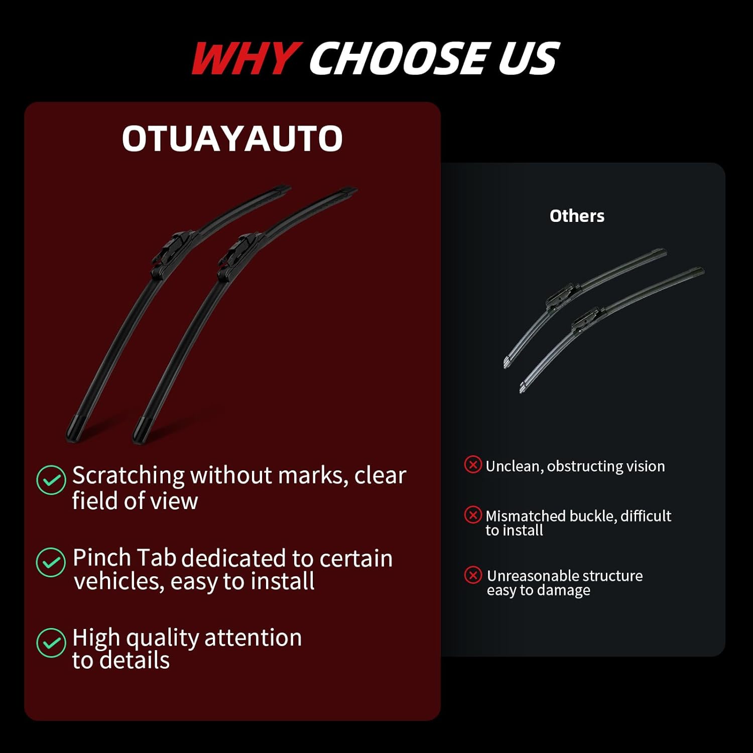 Thumbnail 6 de OTUAYAUTO Premium Windshield Wiper Blades 22" Pair for Chevy Silverado/Tahoe/Suburban + GMC Sierra/Yukon (Replacement, All-Weather, Pinch Tab)