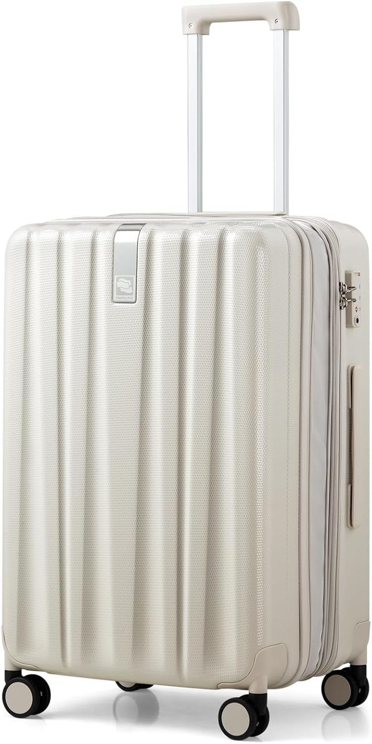 Detalle de Hanke Expandable 24 Inch PC Hard Case Suitcase with TSA Lock, Wheels and Wet/Dry Pocket (Ivory White)