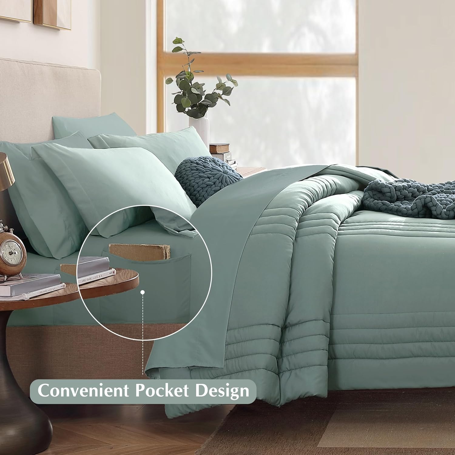 Thumbnail 4 de Monbix Queen Comforter Set 7-Piece Sage Green
