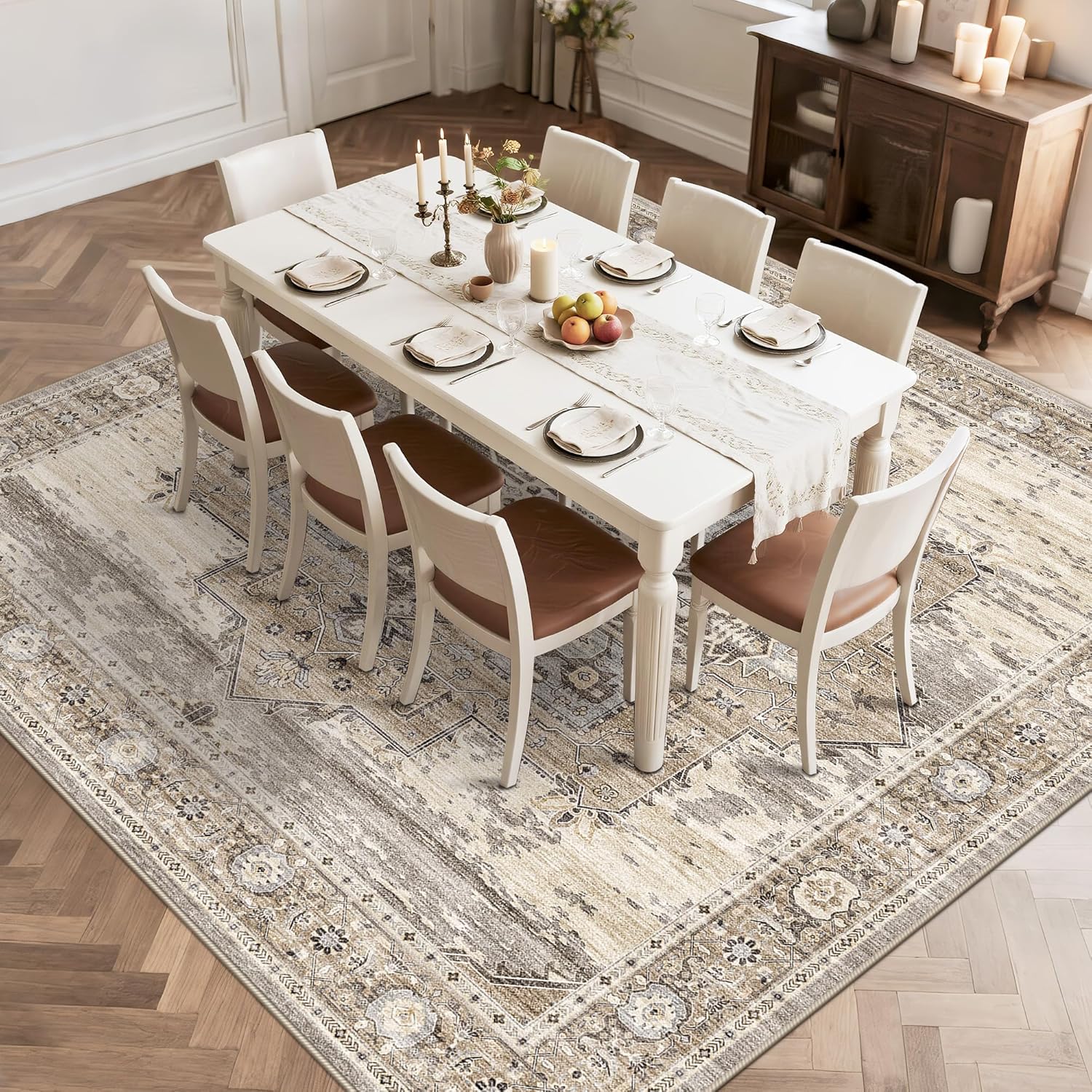Detalle de RUUGME Soft 11x11 Beige Area Rug (Stain Resistant, Washable) with Non-Slip Backing