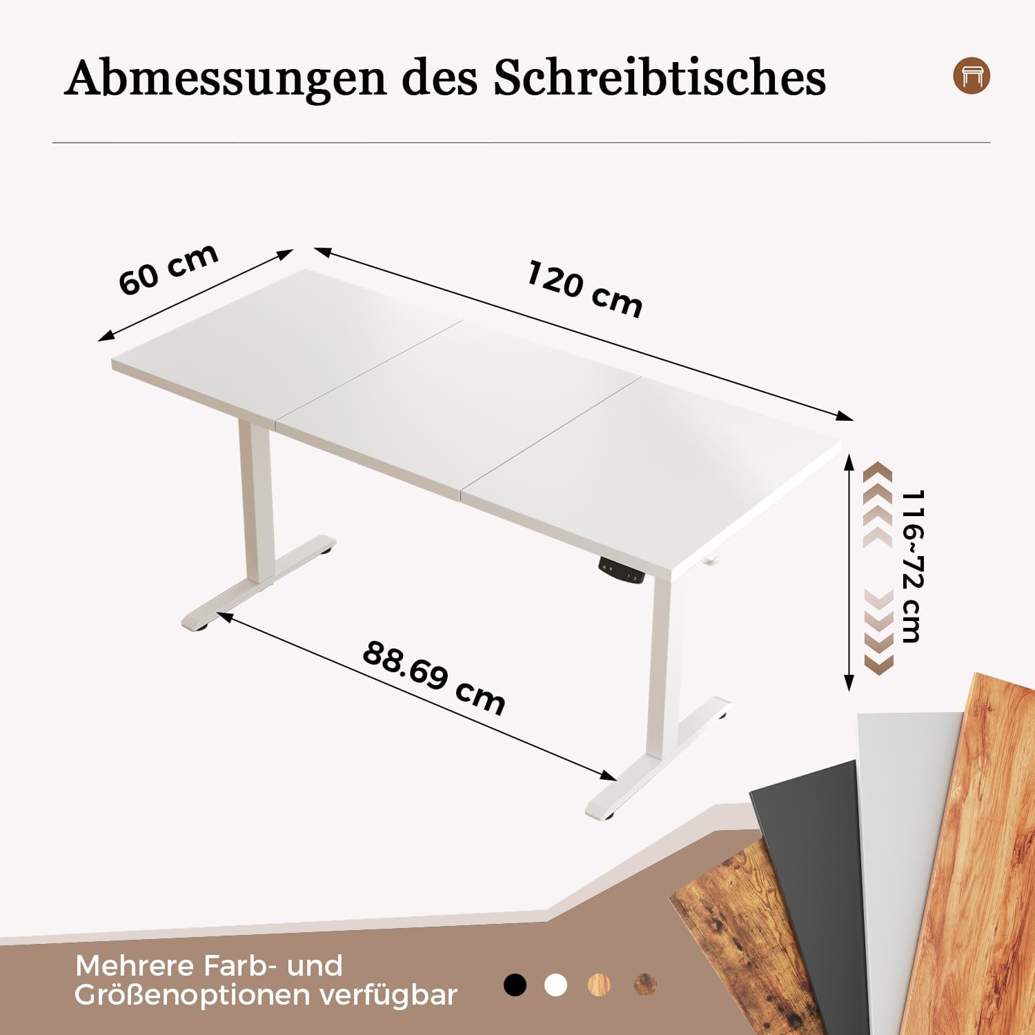 Thumbnail 1 de Klicelor Höhenverstellbarer Schreibtisch – Elektrischer Steh-Sitz Bürotisch, 120×60 cm, Weiß, mit 2 Memory-Funktionen