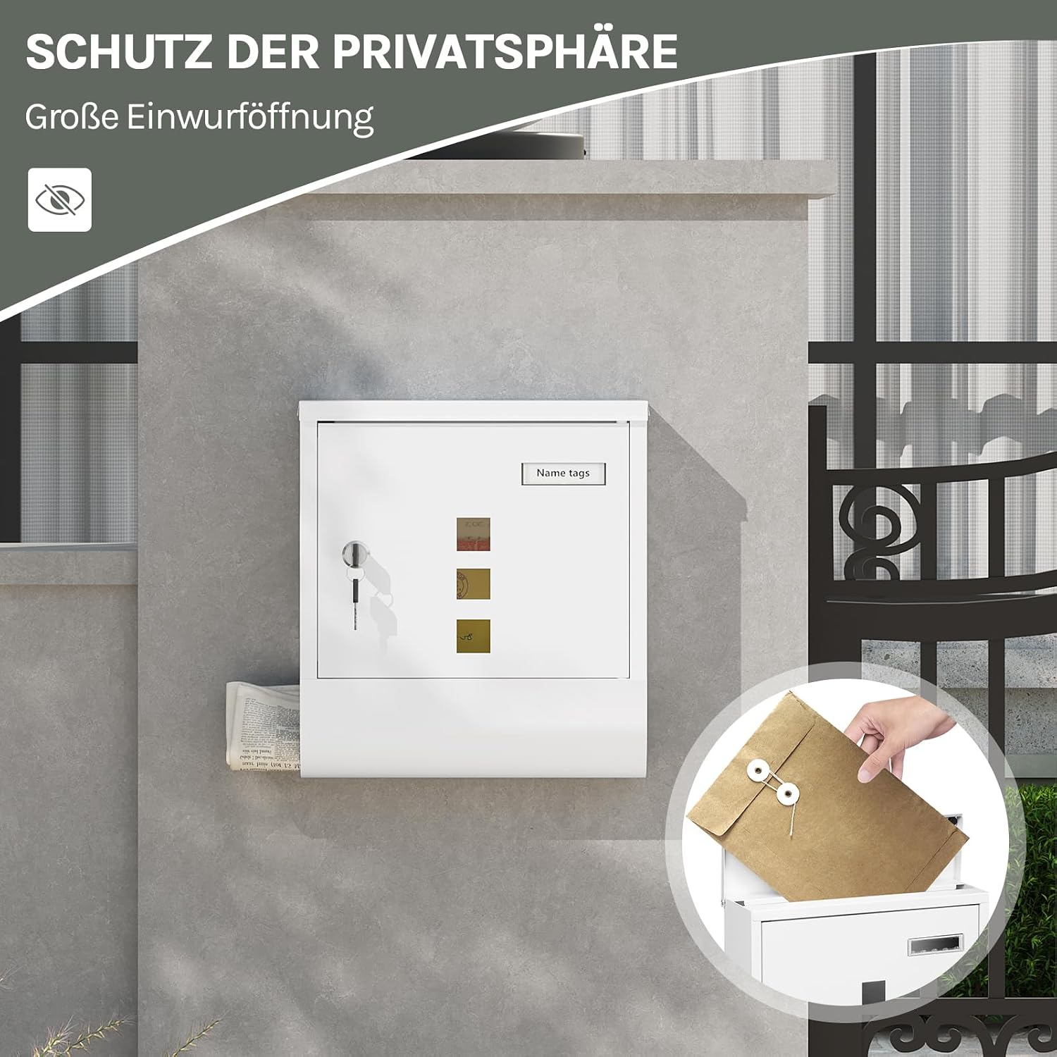 Detalle 2 de WOLTU Briefkasten mit Zeitungsfach 30,5x33,5x9 cm