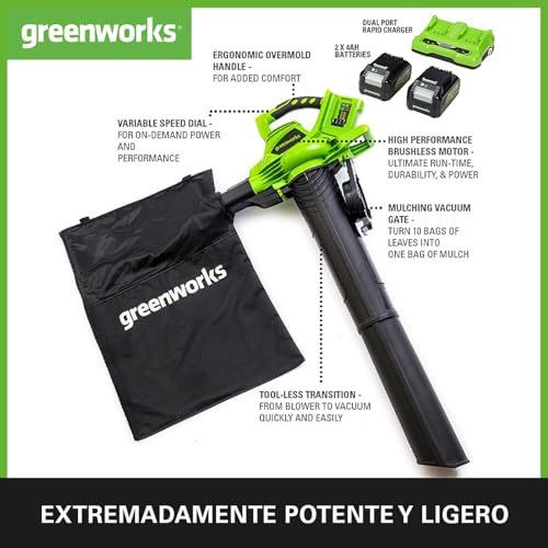 Detalle 2 de Greenworks 48V Soplador Aspirador de Hojas con Batería 🍂