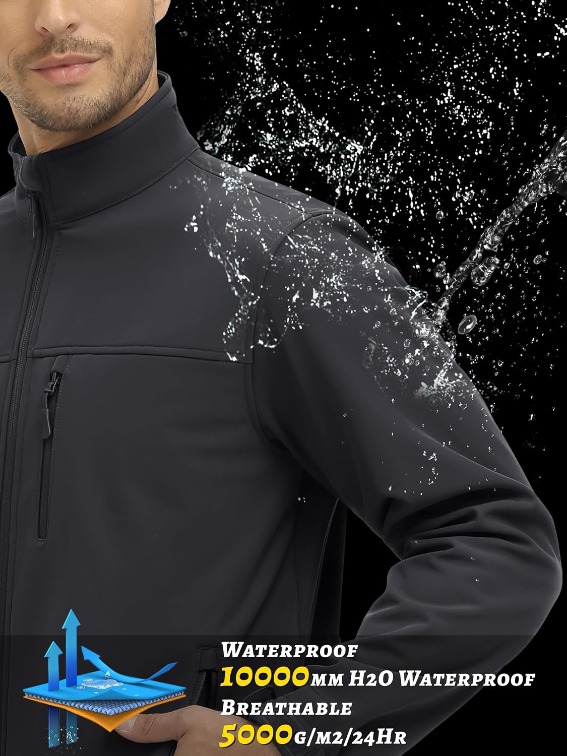 Detalle de TACVASEN TCTJ-731-688 Men's Lightweight Softshell Jacket, Fleece-Lined Waterproof Windbreaker