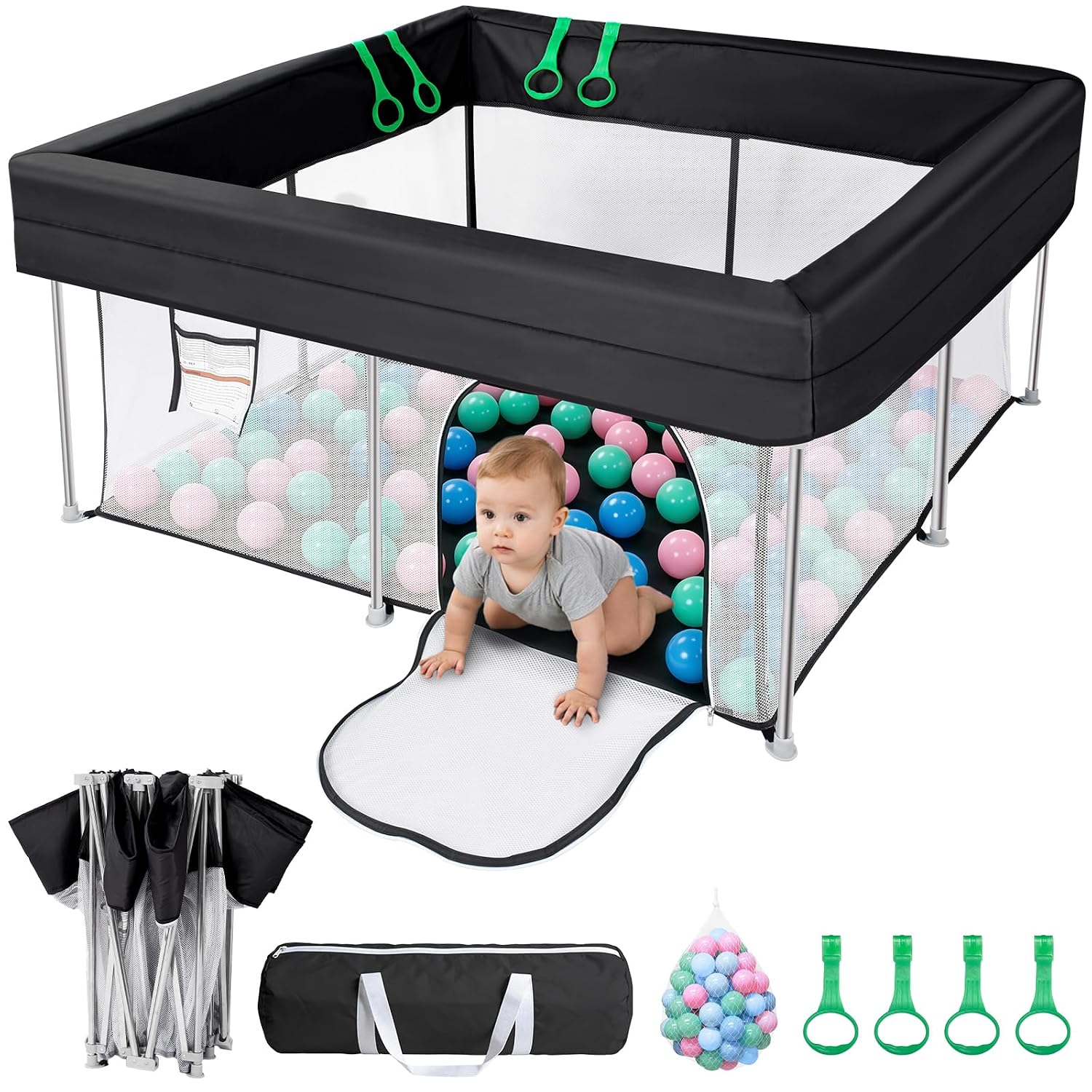Detalle de Desque Baby Playpen with Mat, 50 x 50 in Foldable Play Yard with Mesh Sides