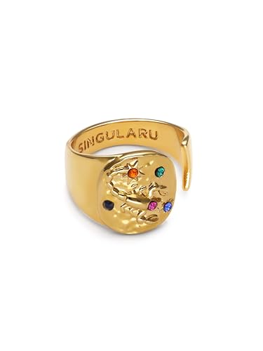 Detalle de SINGULARU Organic Colors Zodiaque, bague chevalière plaqué or 18 carats