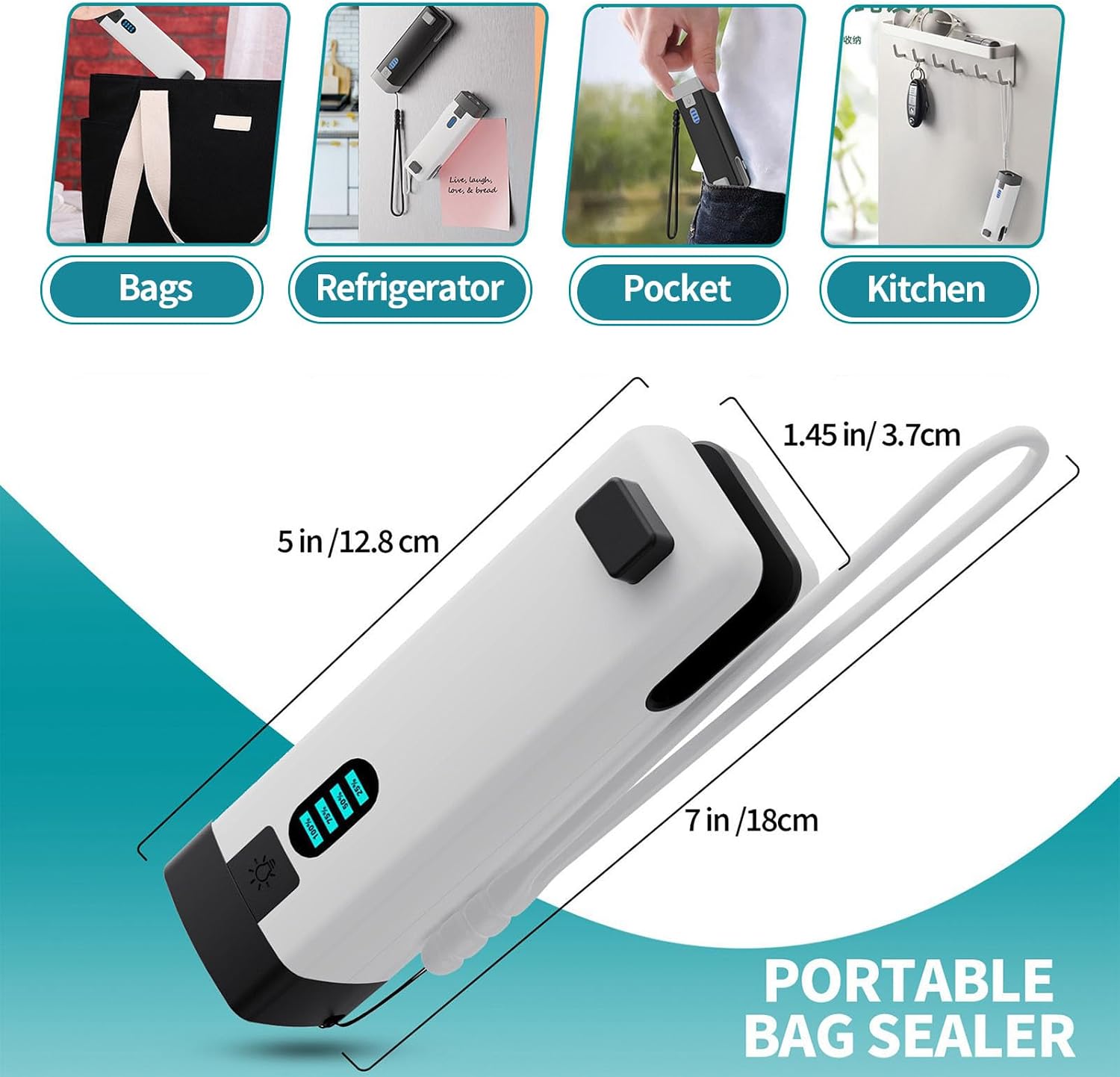 Detalle 2 de HSLGOVE F106 3-in-1 Mini Bag Sealer with Cutter, Flashlight and Magnetic Back