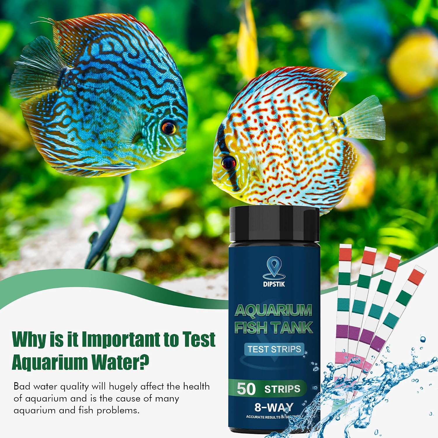 Detalle de Aquarium-Ammoniak-Teststreifen 8-fach Aquarium-Testkit (50 Teststreifen) für Süß- und Salzwasser