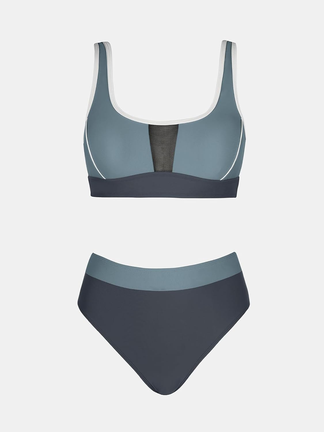 Detalle 2 de CUPSHE Bikini due pezzi a vita alta con scollo rotondo e blocchi di colore – stile sportivo ed elegante per l’estate