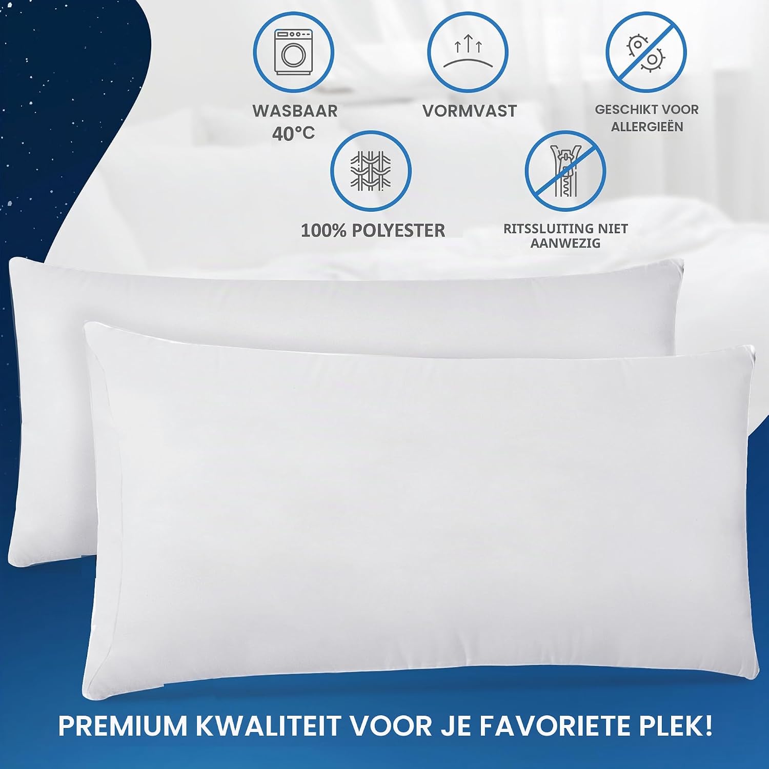 Detalle 2 de LILENO HOME set van 2 kussenvullingen 40 x 80 cm, polyester, wasbaar op 40 °C