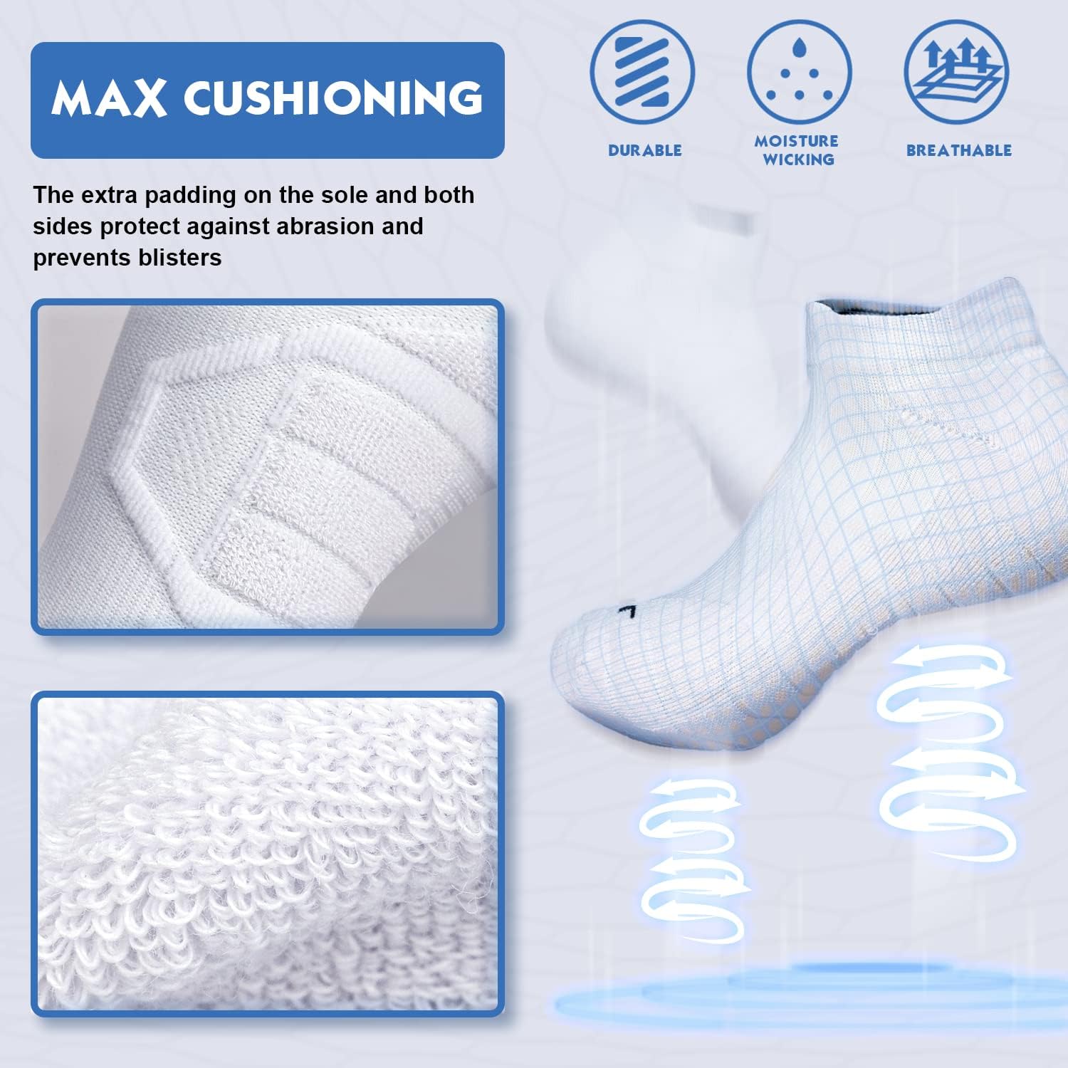 Detalle de Hylaea Athletic Running Socks Cushion Padded Moisture Wicking Low Cut