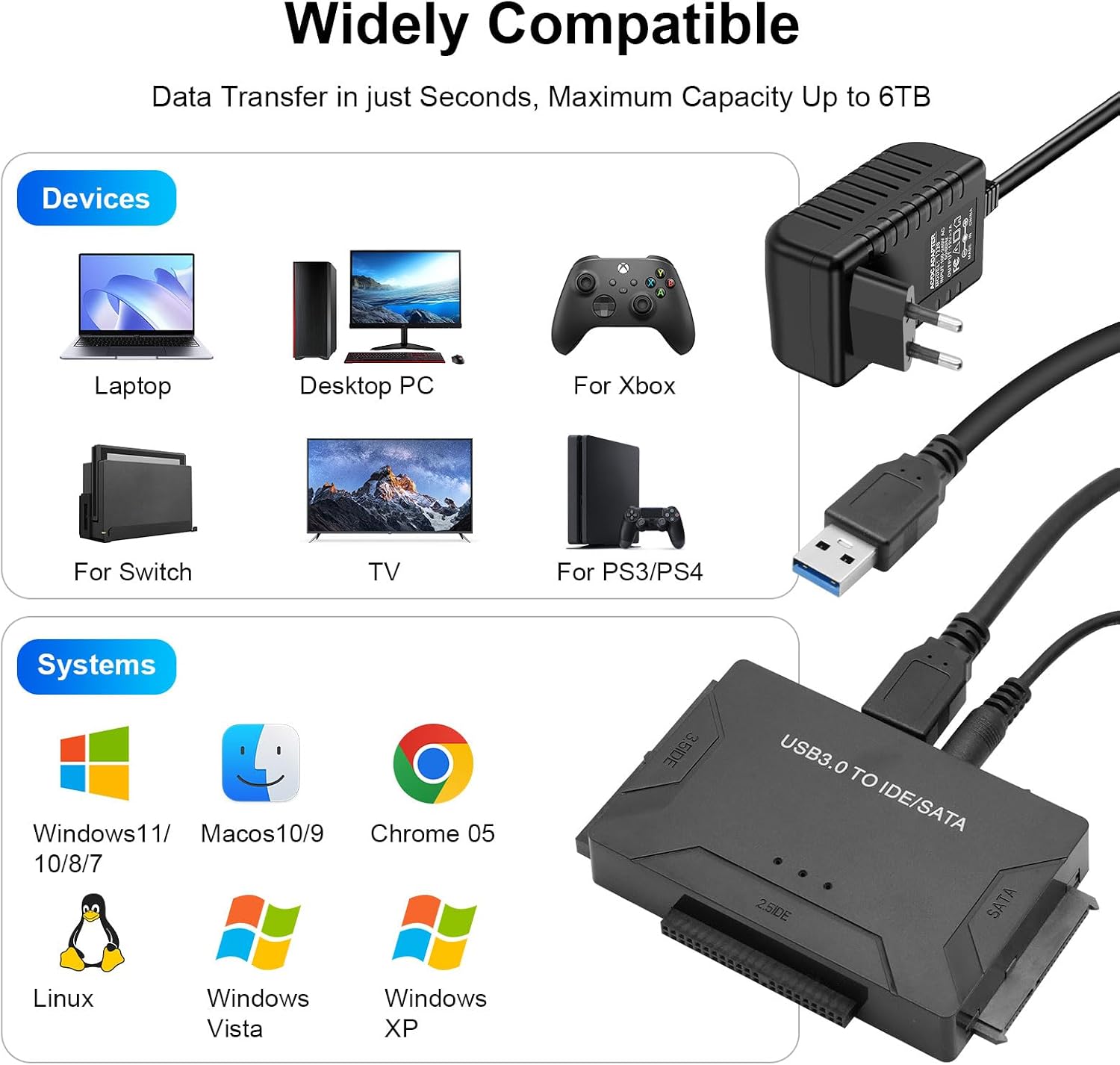Thumbnail 4 de Gbformat Adapteur Disque Dur USB 3.0 — SATA/IDE pour 2,5" et 3,5" HDD/SSD