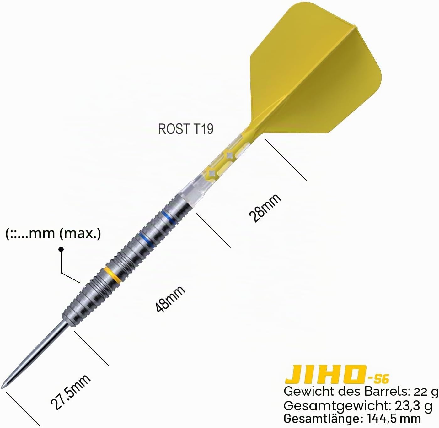 Detalle 2 de CUESOUL JIHO S1-S8 Serie 21 g/22 g/23 g Stahlspitze – 90% Wolfram-Dartfässer mit Rost T19 Flight, 3er-Set