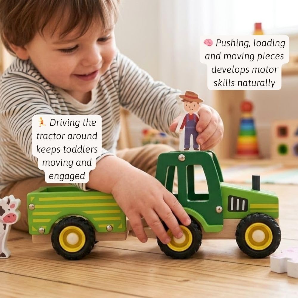 Thumbnail 4 de Jaques of London Wooden Tractor Toy – Red Tractor for Toddlers