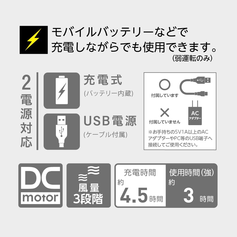 Detalle de ドウシシャ FSZ-61B BE ミニクリ クリップファン 風量3段階・USB Type-C・ベージュ