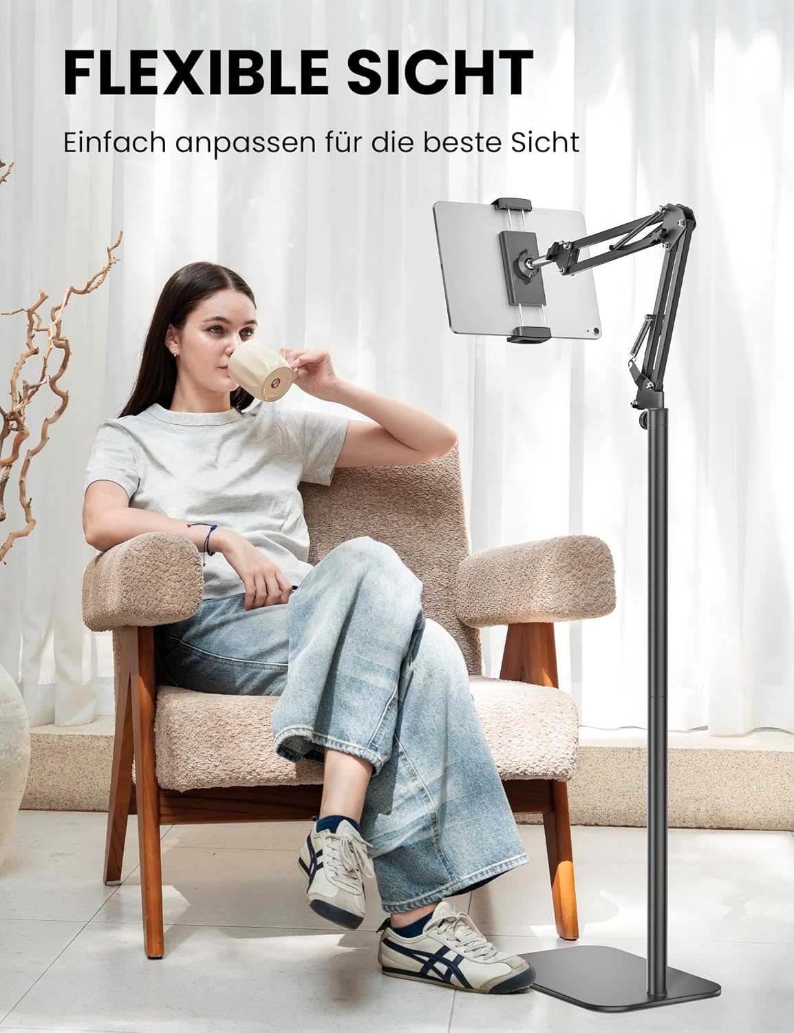 Detalle de TabHolderix Tablet Bodenständer – 360° drehbar und verstellbar für 4,7–12,9 Zoll Geräte