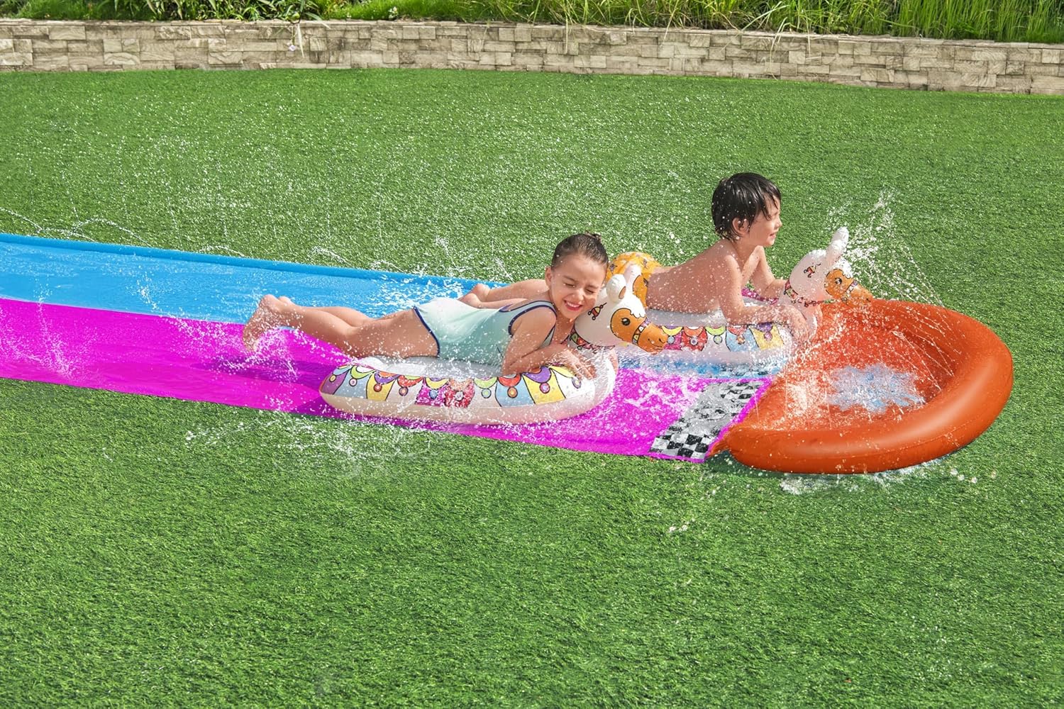 Detalle de Bestway H2OGO! 52320 Toboggan Aquatique 2 Places avec flotteurs et lames gonflables (487 x 138 cm)