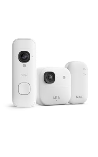 Detalle de Blink Outdoor 2K+ Kamera mit Blink Videotürklingel 2K+ Batterie – Weiß, inkl. Sync Module Core