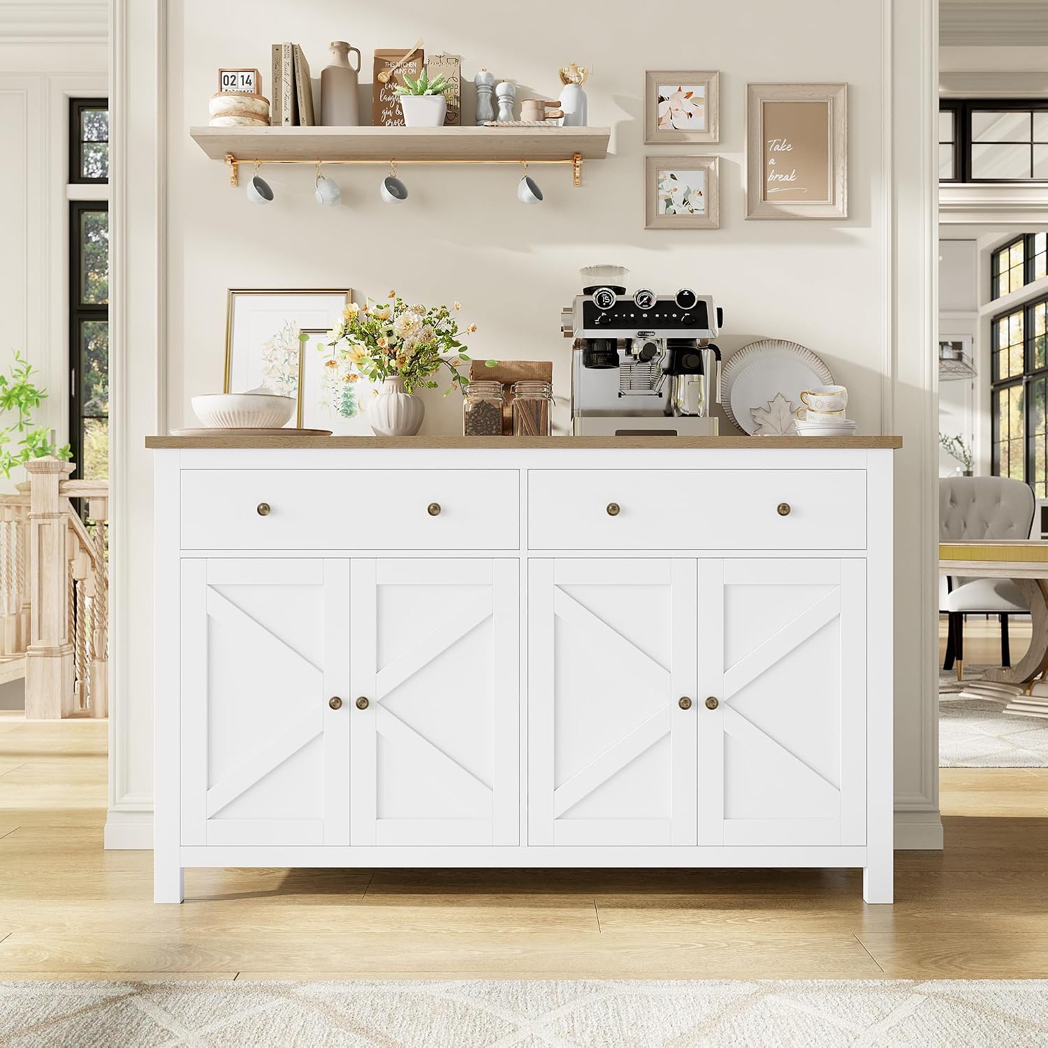 Detalle 2 de FirFurd P262 140cm Sideboard, White with 2 Drawers, 4 Doors and Adjustable Shelves