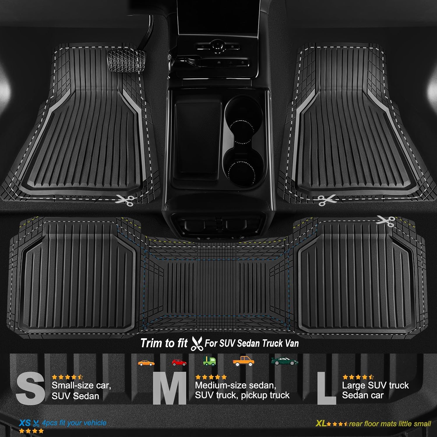 Detalle 2 de CAR PASS Heavy Duty Rubber Floor Mats 3pcs