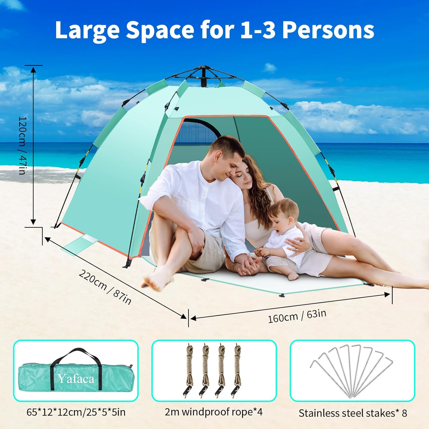 Thumbnail 5 de Yafaca Pop Up Beach Tent (UV 50+, automatic pop-up), 1–3 person extra large shelter