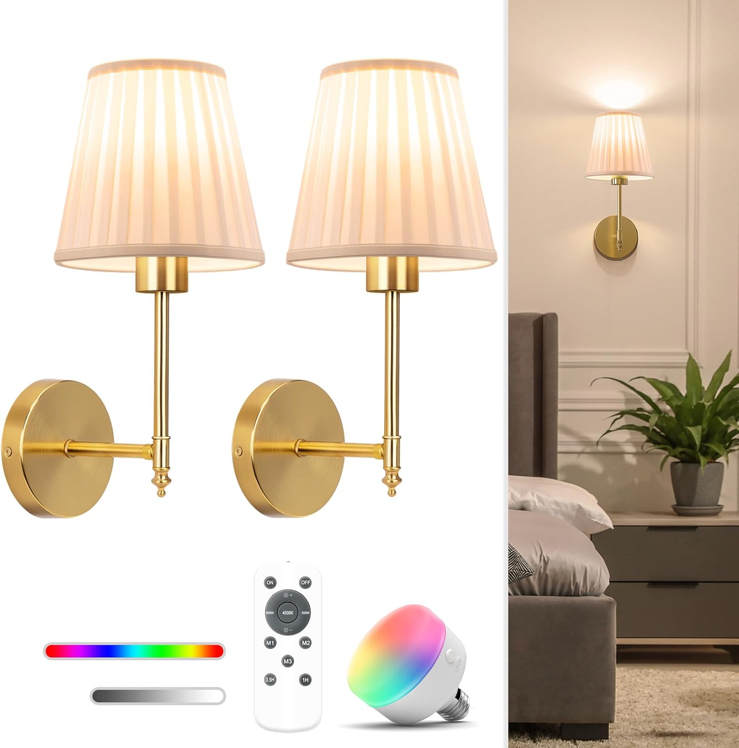Detalle de NIORSUN 14.5 Inch Battery Operated Wall Sconce Set of 2