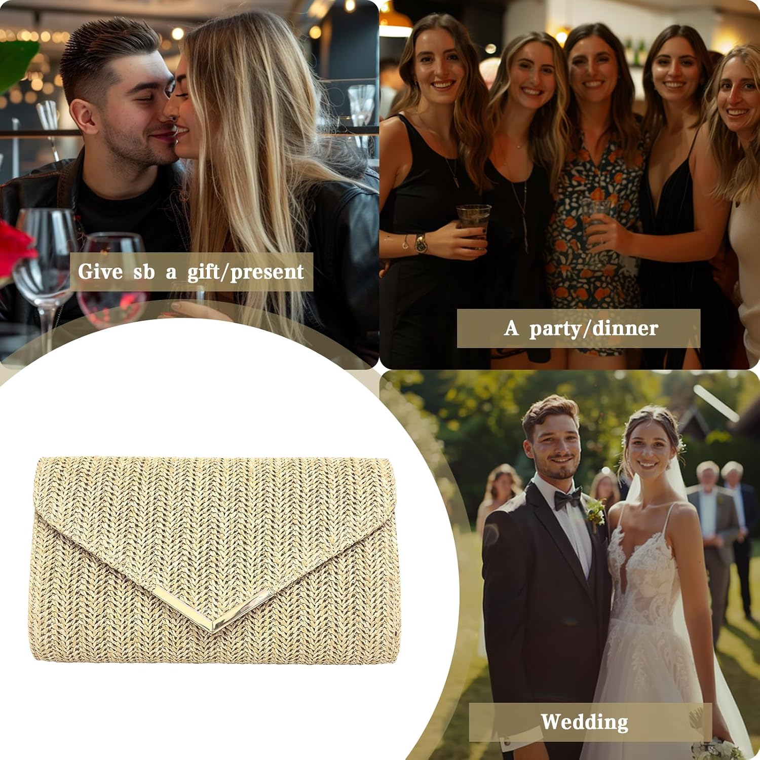 Detalle 2 de Cckuu Women Straw Clutch Bag – Lightweight Woven Raffia Evening Bag for Summer