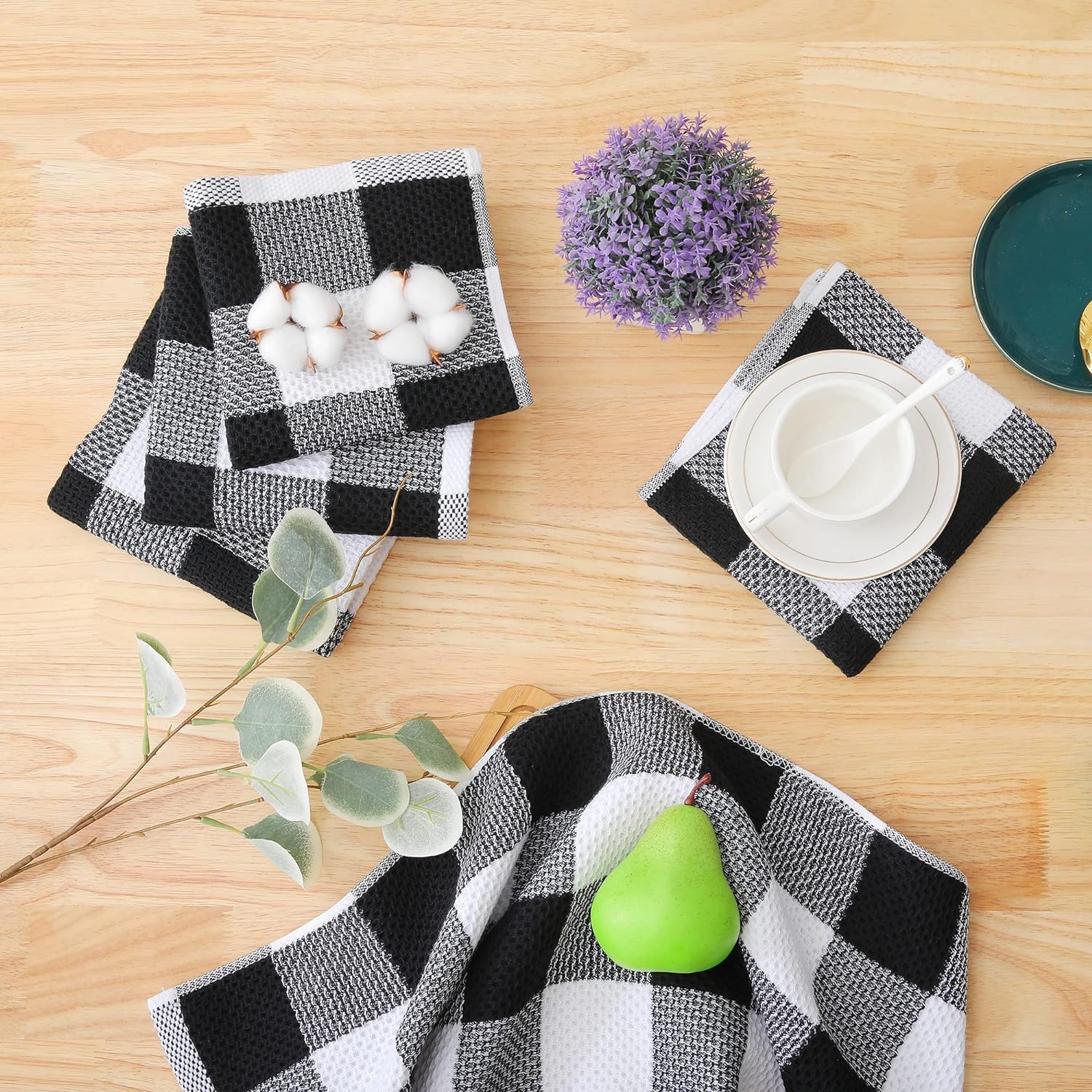 Thumbnail 6 de Homaxy 10-Piece Kitchen Towels & Dishcloths Set: 12x12 and 13x28 Inches in White & Black