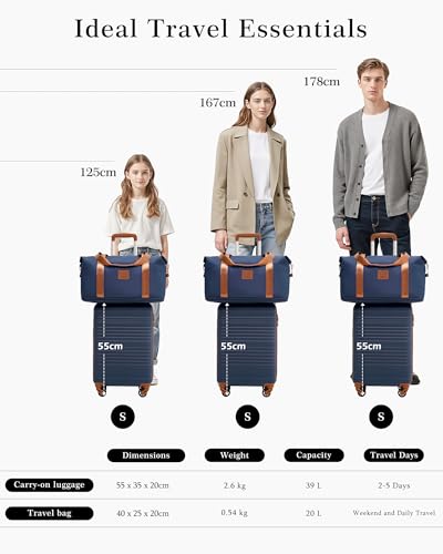 Thumbnail 6 de COOLIFE 55×35×20 Cabin Suitcase + 40x25x20cm Ryanair Cabin Bag – UK-Standard Set