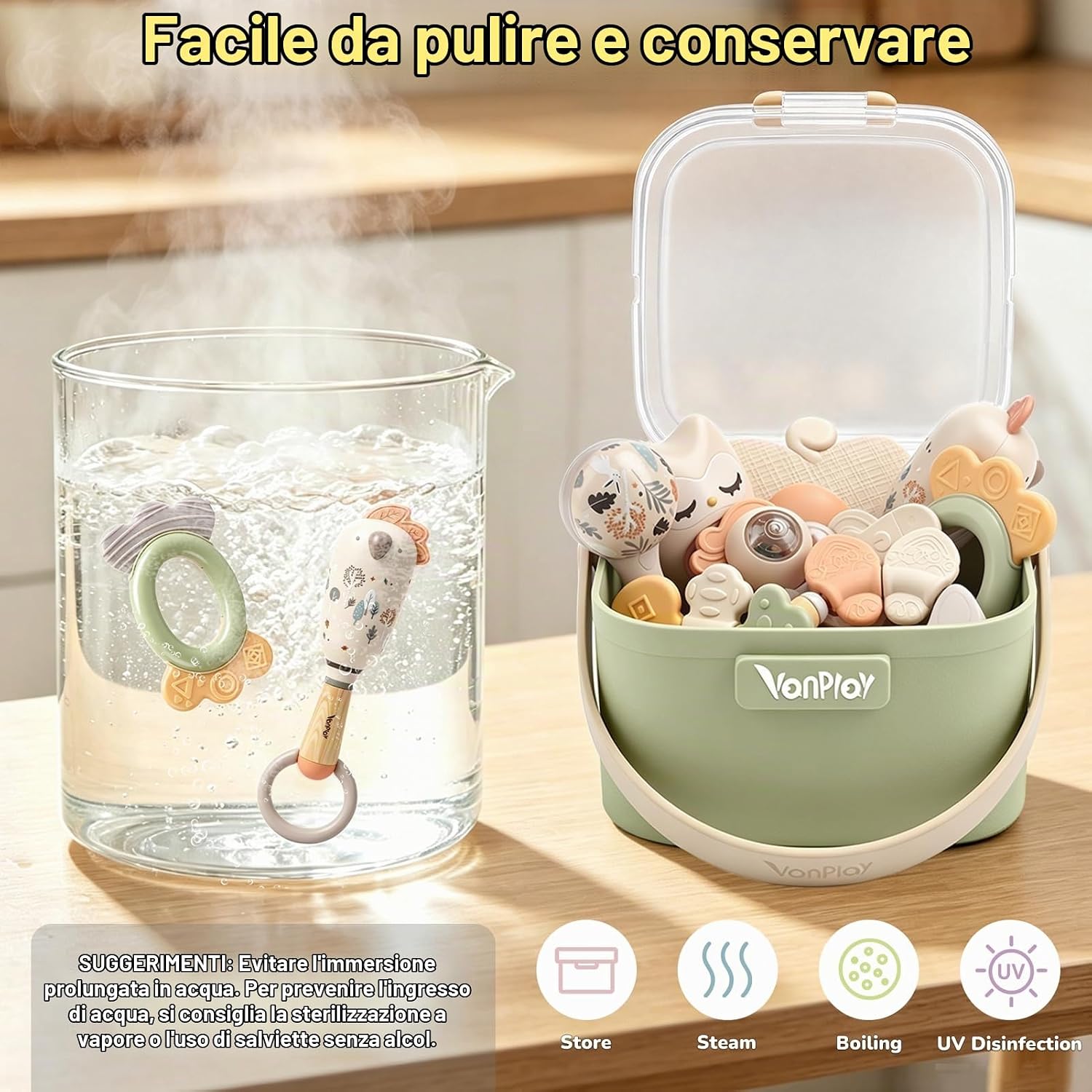 Detalle 2 de Vanplay Sonaglio Neonato 10 Anelli da Dentizione: stimolanti, sicuri e pratici