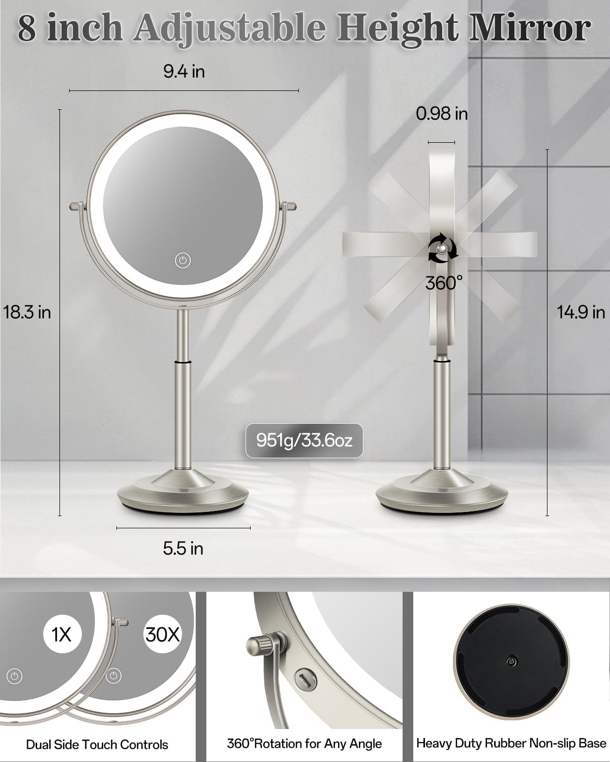 Thumbnail 5 de vpu VPU Makeup Mirror with Lights (1X/30X), 3000mAh Rechargeable LED Magnifying Vanity Mirror
