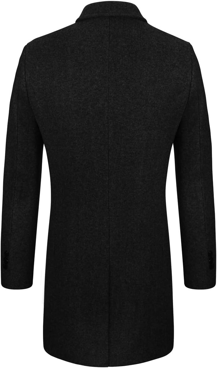 Detalle de WULFUL Men’s Wool Trench Coat, Slim-Fit Winter Coat with Two Styles