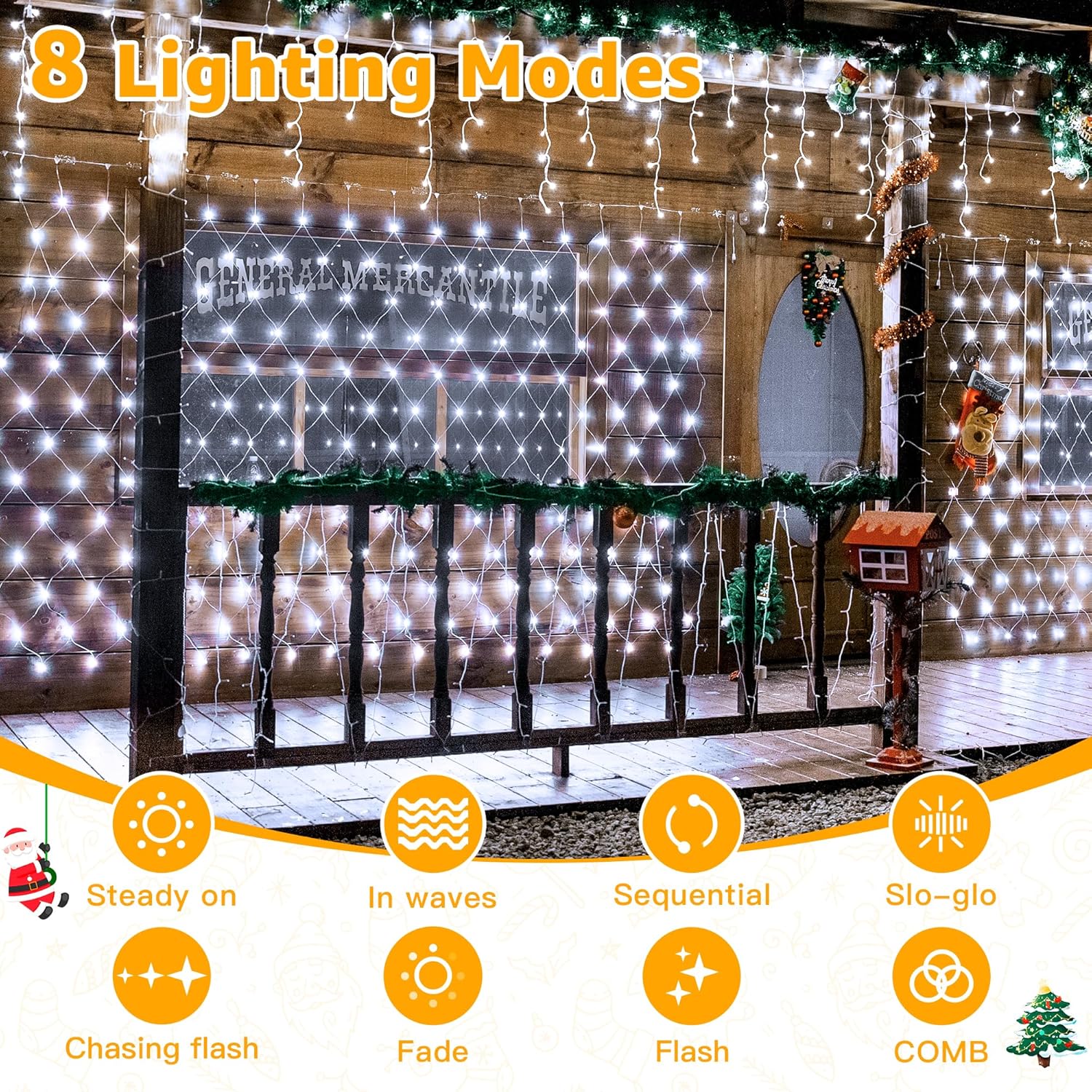 Detalle 2 de Ollny Net Lights Outdoor Indoor: 200 LED Mesh Fairy Lights for All‑Weather Decoration