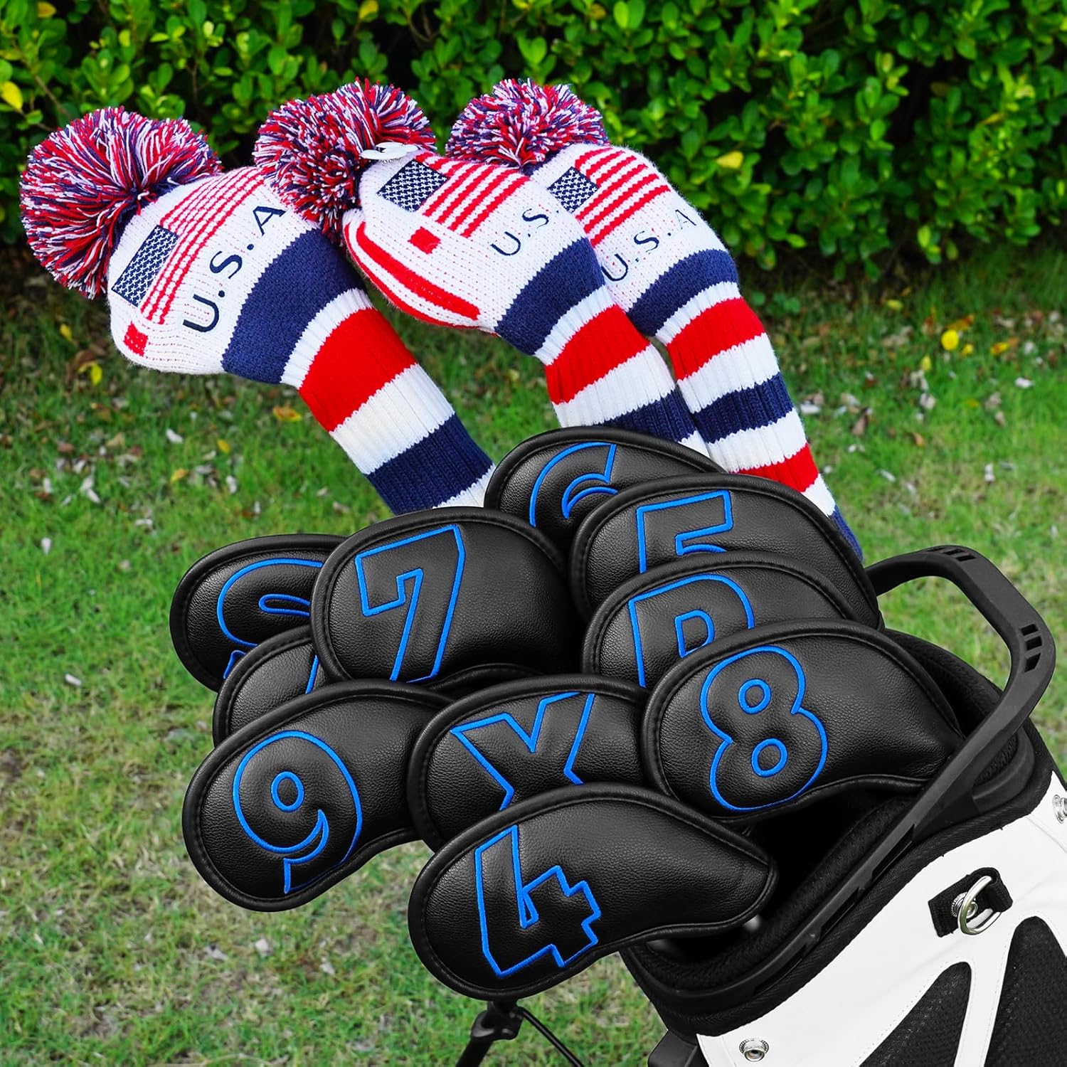 Detalle de Craftsman Golf Classic Black Iron Headcover Set with Magnetic Closure (10 Pack) – Personalisation Available