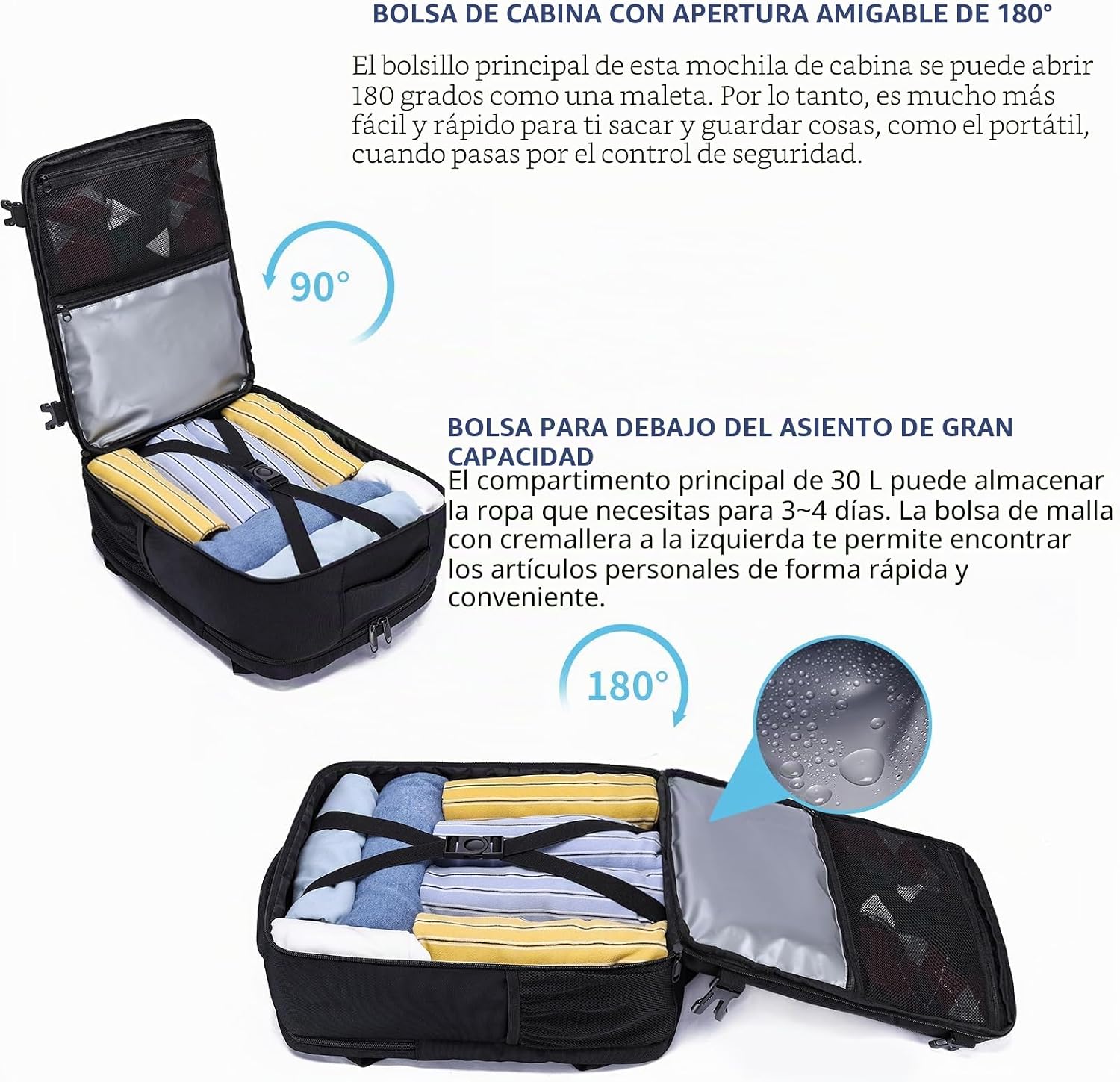 Thumbnail 5 de Mochila Viaje 40x30x20 para Ryanair, Vueling, Mochila Cabina 40x20x30 Mochila Viaje Cabina Avion con Compartimento Impermeable 24L Equipaje de Mano Bolsa Portatil 14 Pulgadas para Trabajo, Viajes