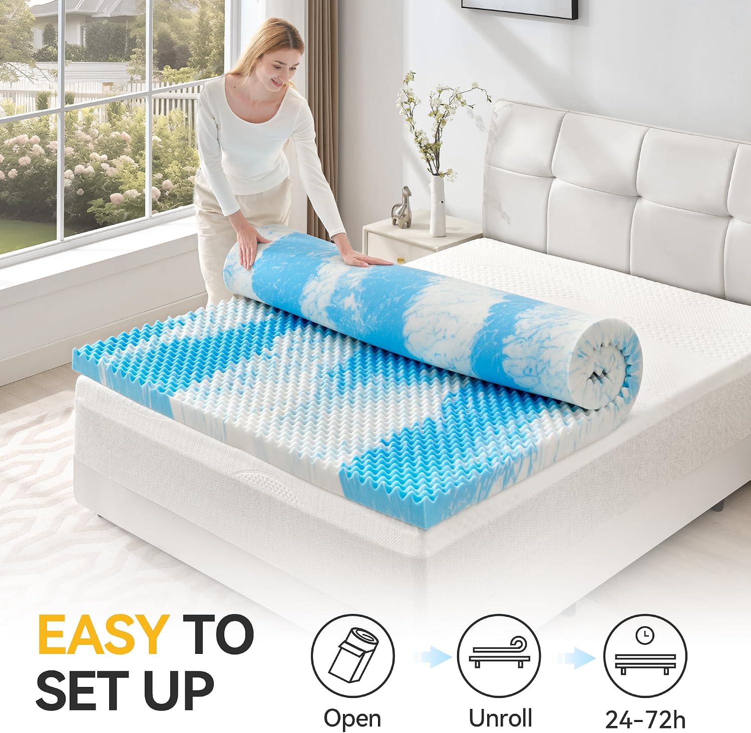 Thumbnail 6 de SINWEEK 2 Inch Egg Crate Memory Foam Mattress Topper - Twin, Soft, CertiPUR-US Certified