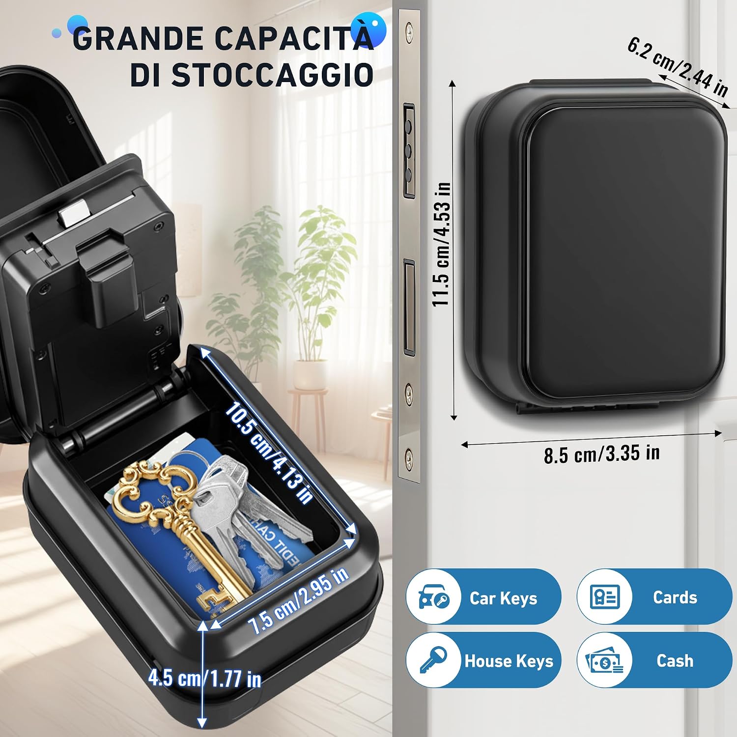 Detalle de ENONEO Cassetta di Sicurezza per Chiavi Esterno Impermeabile con Bluetooth e Controllo App – 10x8x5 cm