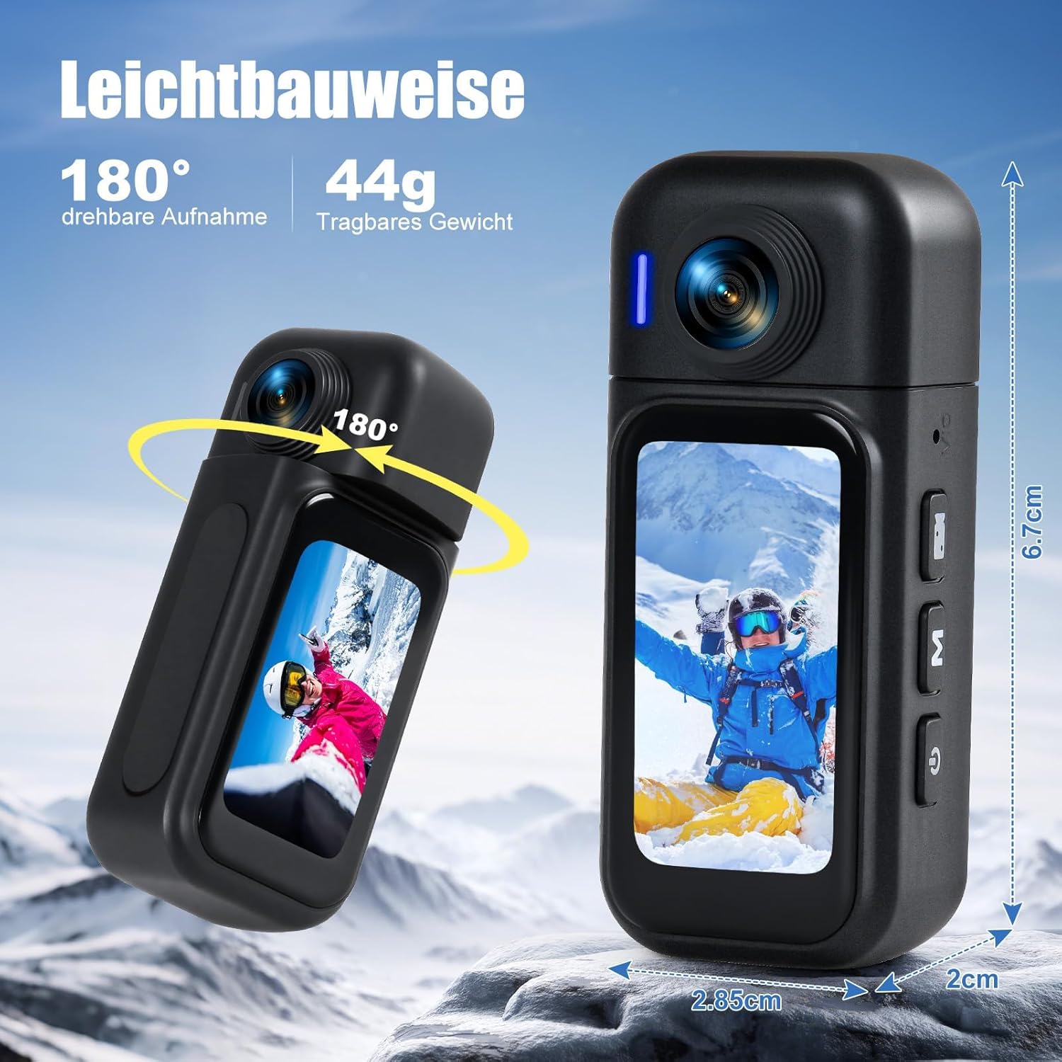 Detalle de Hiwoor Action Cam Mit Touchscreen – 8-Stunden-Akku, wasserdicht bis 30 m, 64 GB & umfangreiches Zubehör