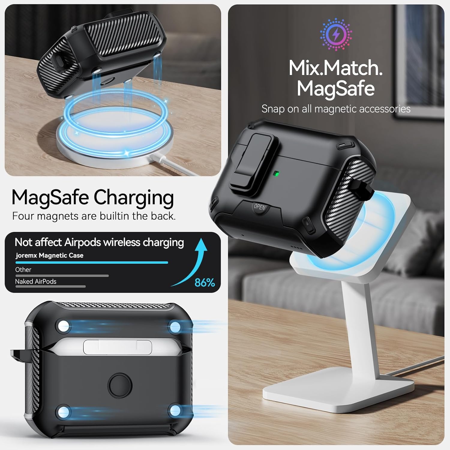 Thumbnail 4 de JOREMX Carbon Fiber Case for AirPods Pro 2nd/1st Gen (2023/2022/2019) with Phone Stand