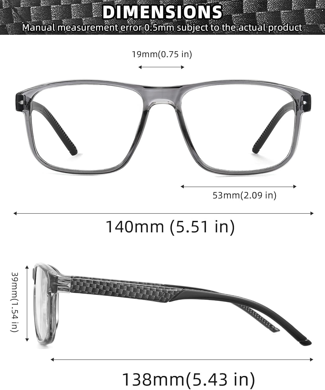 Thumbnail 5 de JM Men’s Spring Hinge Rectangular Blue Light Reading Glasses (4 Pack) with UV400