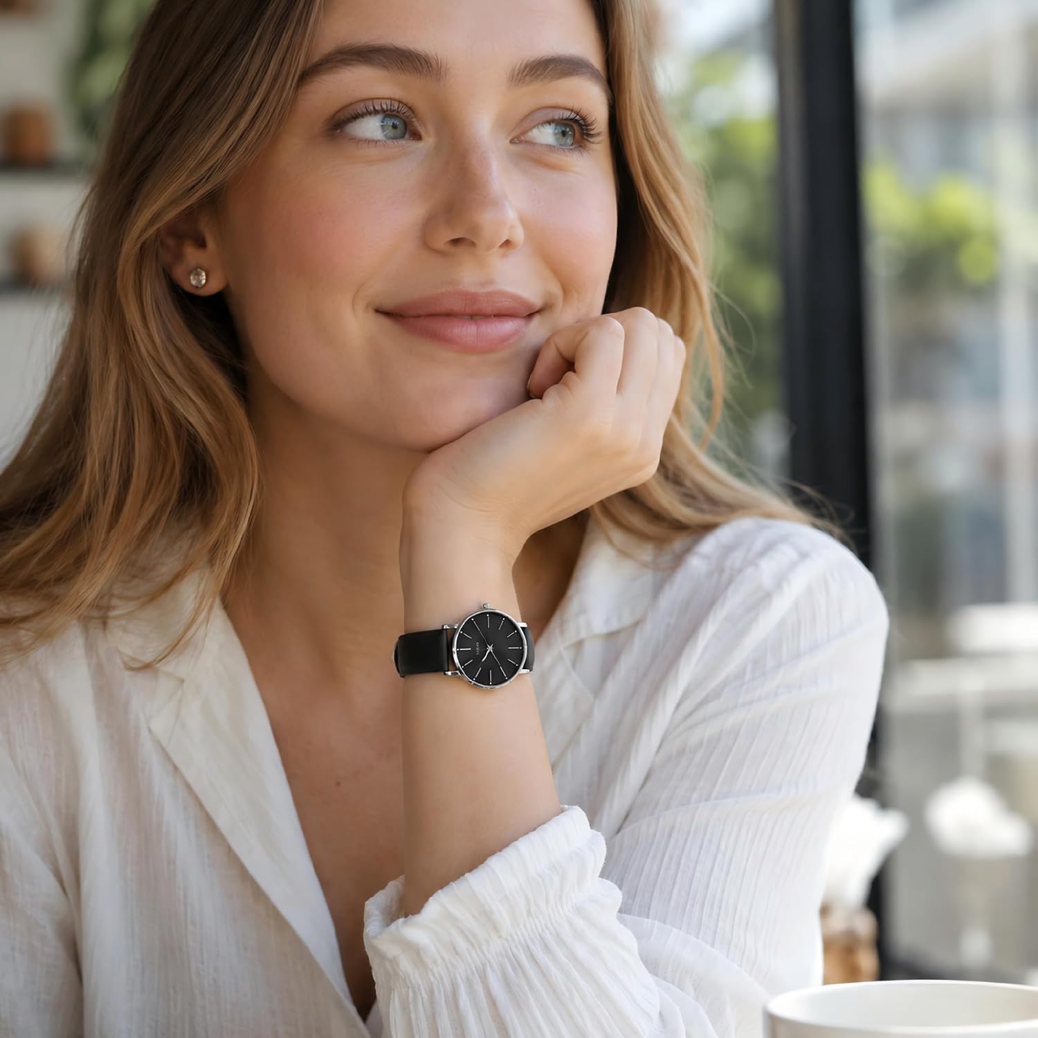 Thumbnail 3 de BUREI Montres Dames Mode Simple Analogique en Cuir – 38 mm, Étanche 3 ATM