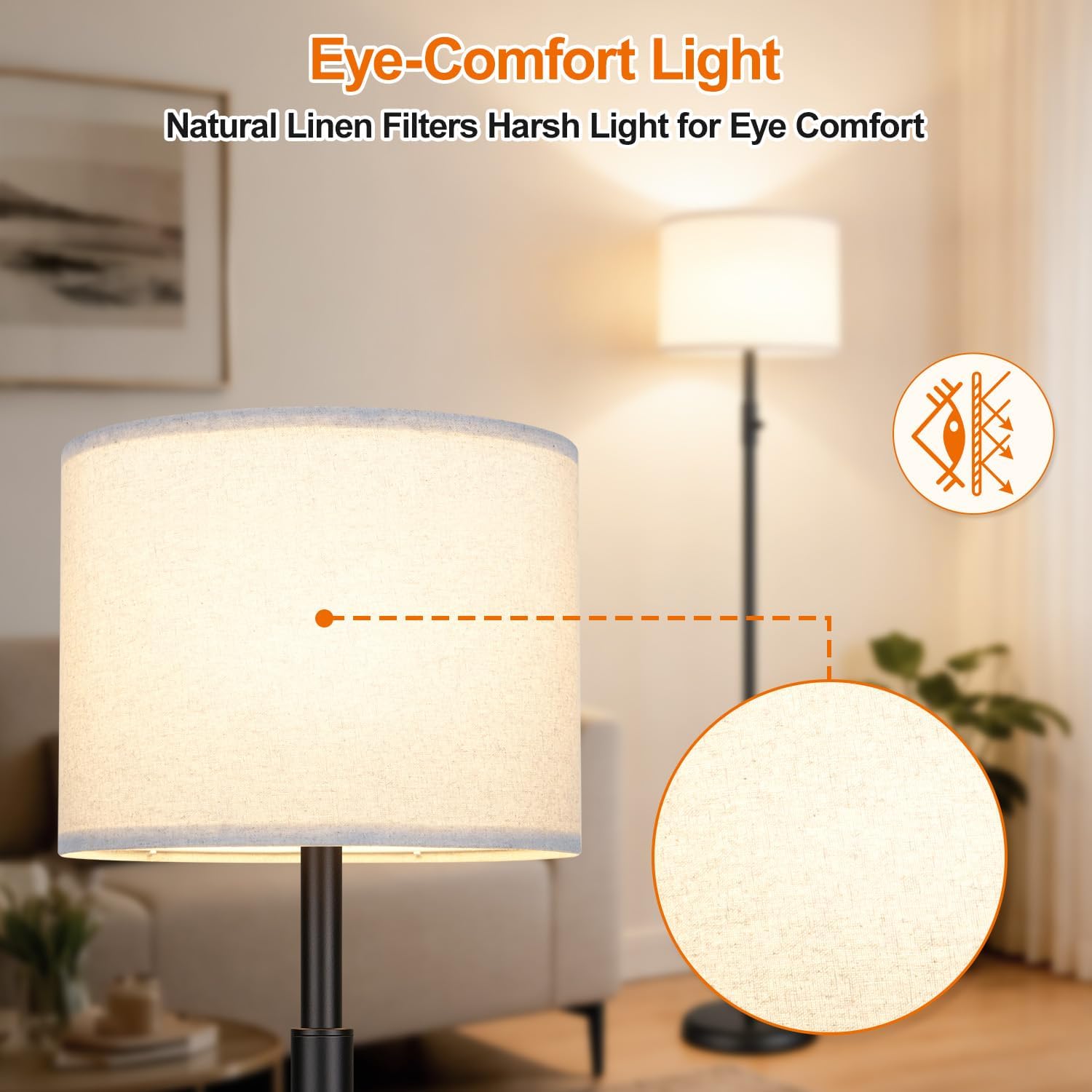 Detalle 1 de Dimmable Floor Lamp with Linen Shade
