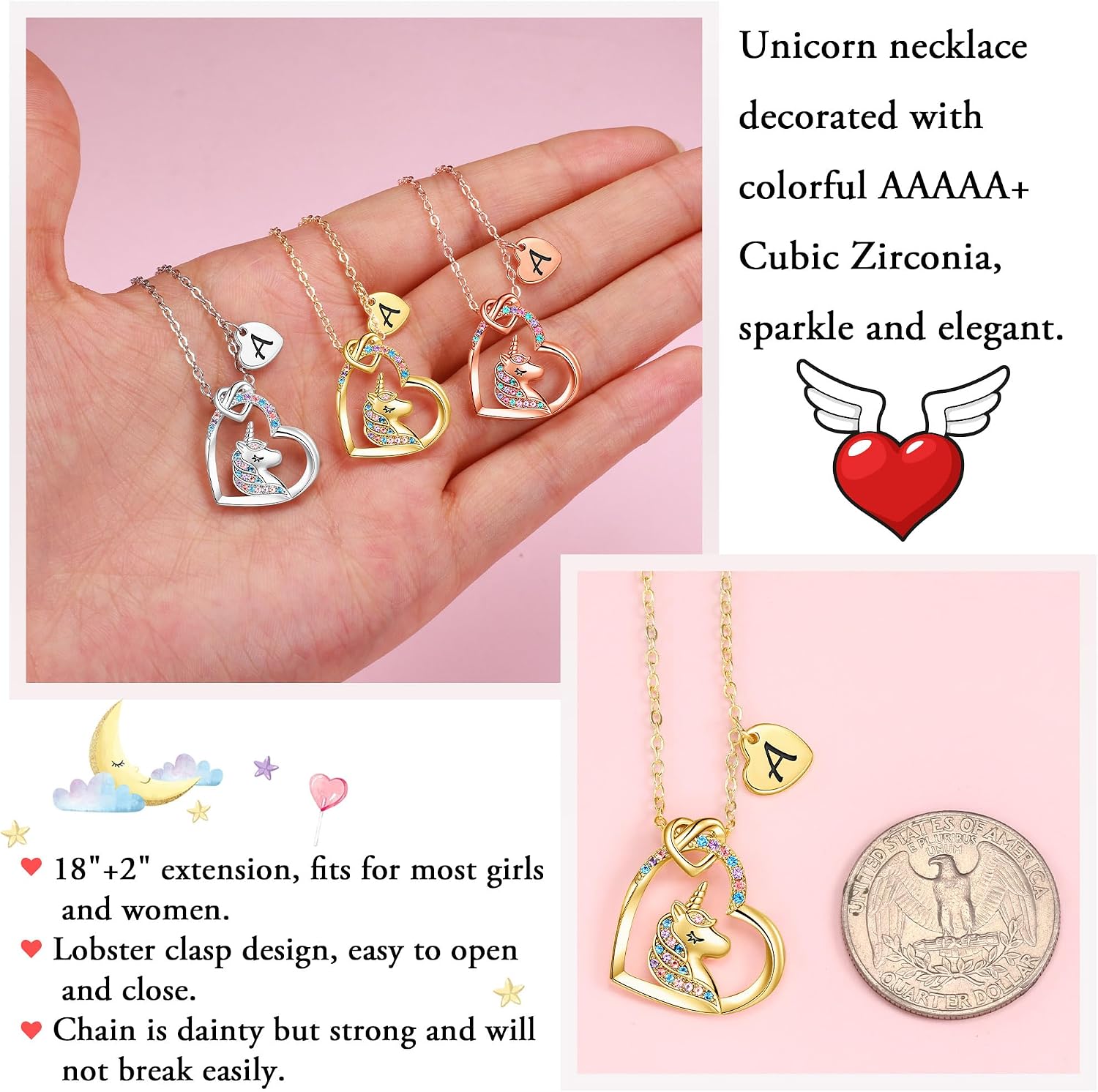 Thumbnail 5 de Hidepoo Unicorn Necklace CZ Heart Pendant for Girls
